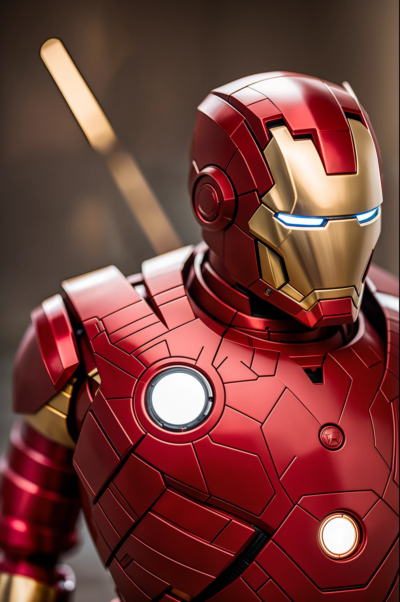 Imagine a majestic, medium-sized, high-definition dog. He has a shiny, well-groomed coat. His expressive eyes convey intelligence and determination. Now, visualize him wearing a miniature replica of Iron Man's iconic armor. The armor is made of a gleaming metallic material, with shades of red and gold. Every detail of the armor is meticulously reproduced, from the hinged plates to the small power reactors on the chest and hands. The dog displays confidence and energy, with Iron Man's armor complementing his imposing posture.