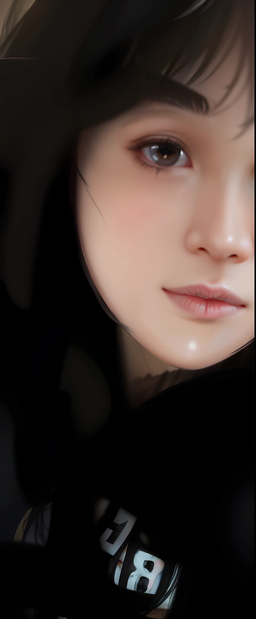 1 girl, long black brown hair, beautiful eyes, lips, nose, realistic style, high quality