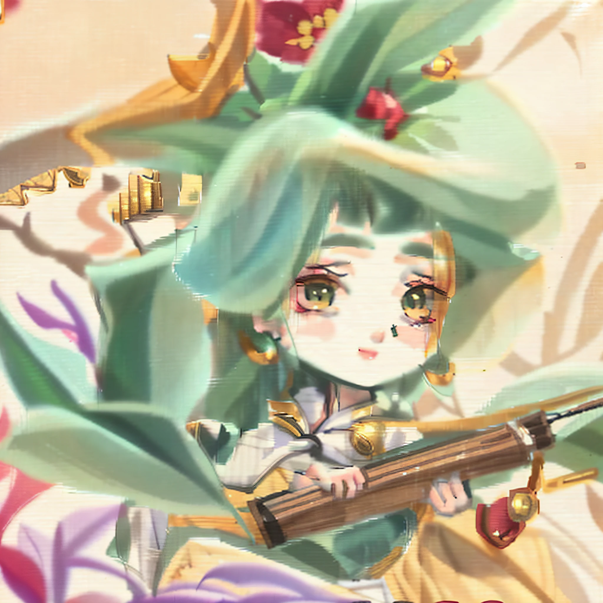 a close up of a cartoon character holding a wooden stick, senna from league of legends, world of lute, gilded lotus princess, inspired by Song Maojin, inspired by Pu Hua, inspired by Luo Mu, xianxia hero, zhongli from genshin impact, in hearthstone art style, inspired by Ju Lian, inspired by Zhao Zuo --auto --s2