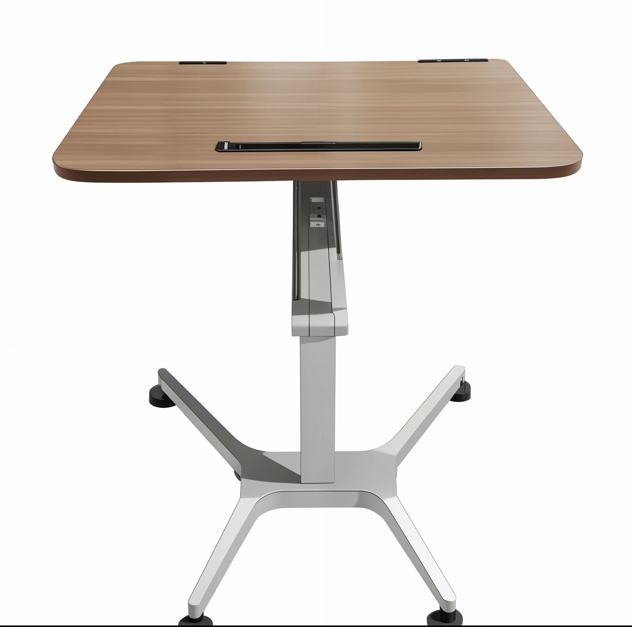 Close-up of a table with a laptop on top, countertop, desk, desk, large desk, minimalist desk, computer desk, natural wood tabletop, table centered, table, center focus on table, sofa table, high angle view, on table, high view, wooden table, office furniture, operating table, countertop with a person sitting, underside bracket partially matte gray