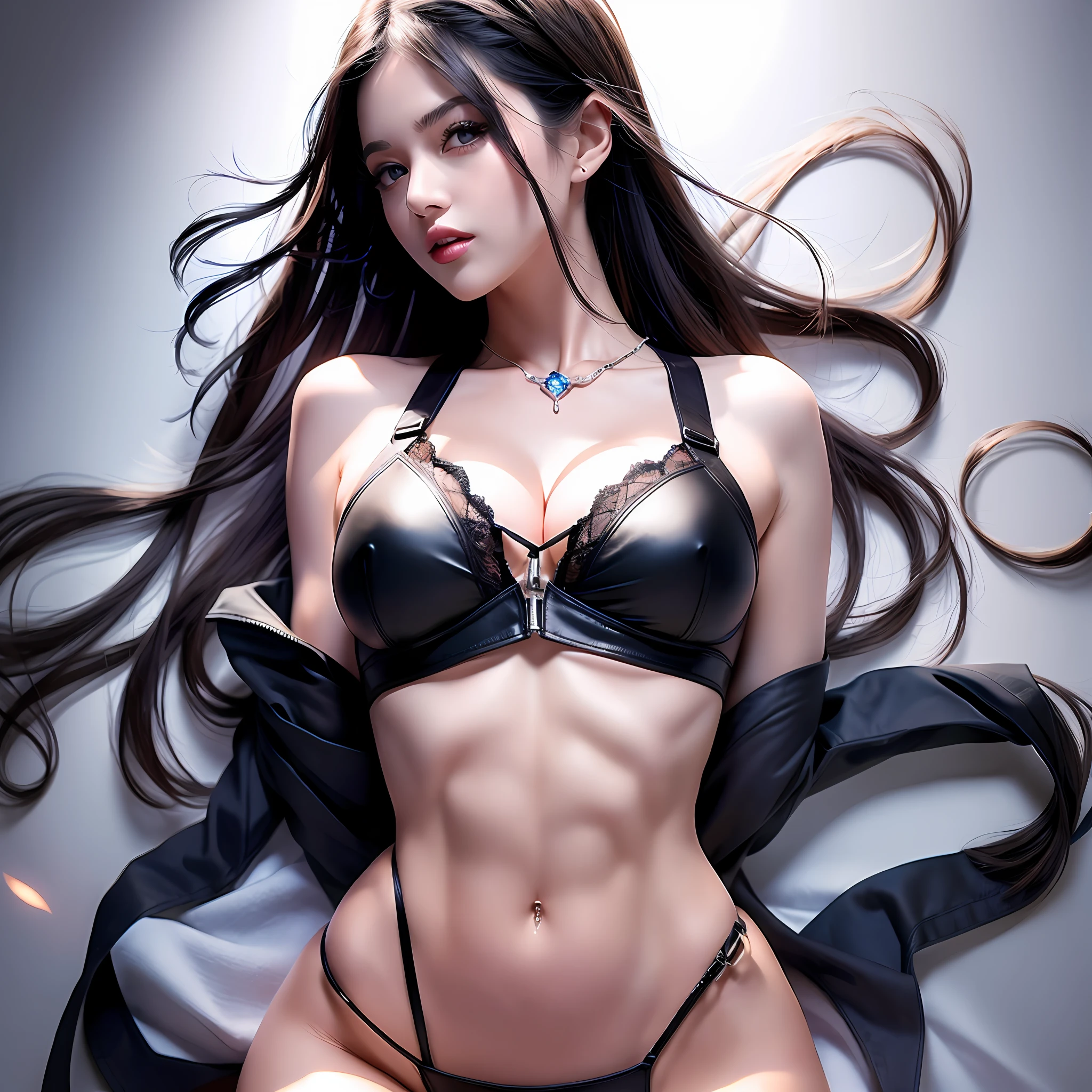 sexy woman in black lingerie posing with long hair, seductive tifa lockhart portrait, tifa, tifa lockhart, seductive anime girl, tifa lockheart, beautiful alluring anime woman, glamorous tifa lockheart, ig model | artgerm, photorealistic anime girl render, tifa lockhart portrait, trending on cgstation, seductive cyberpunk dark fantasy