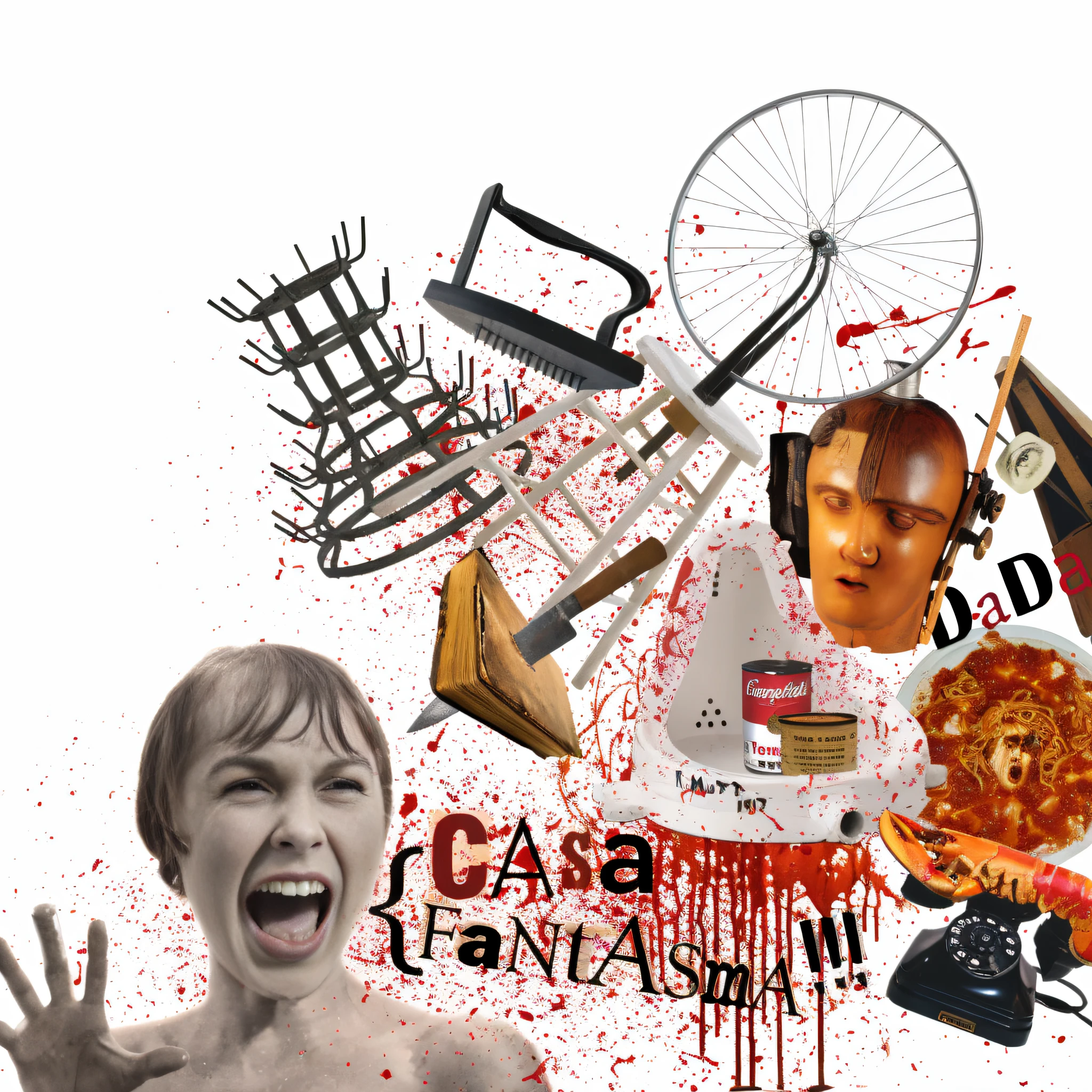 There's a collage of images of a woman screaming with a knife and stuff, a contemporary artistic collage, collage given, digital collage, crazy magazine aesthetic, insanely detailed, a collage, an insane, cut collage, album art, maximalist magazine collage art, insane, contemporary collage, promotional art, magazine collage, (collage), crazy, horror, horror movies