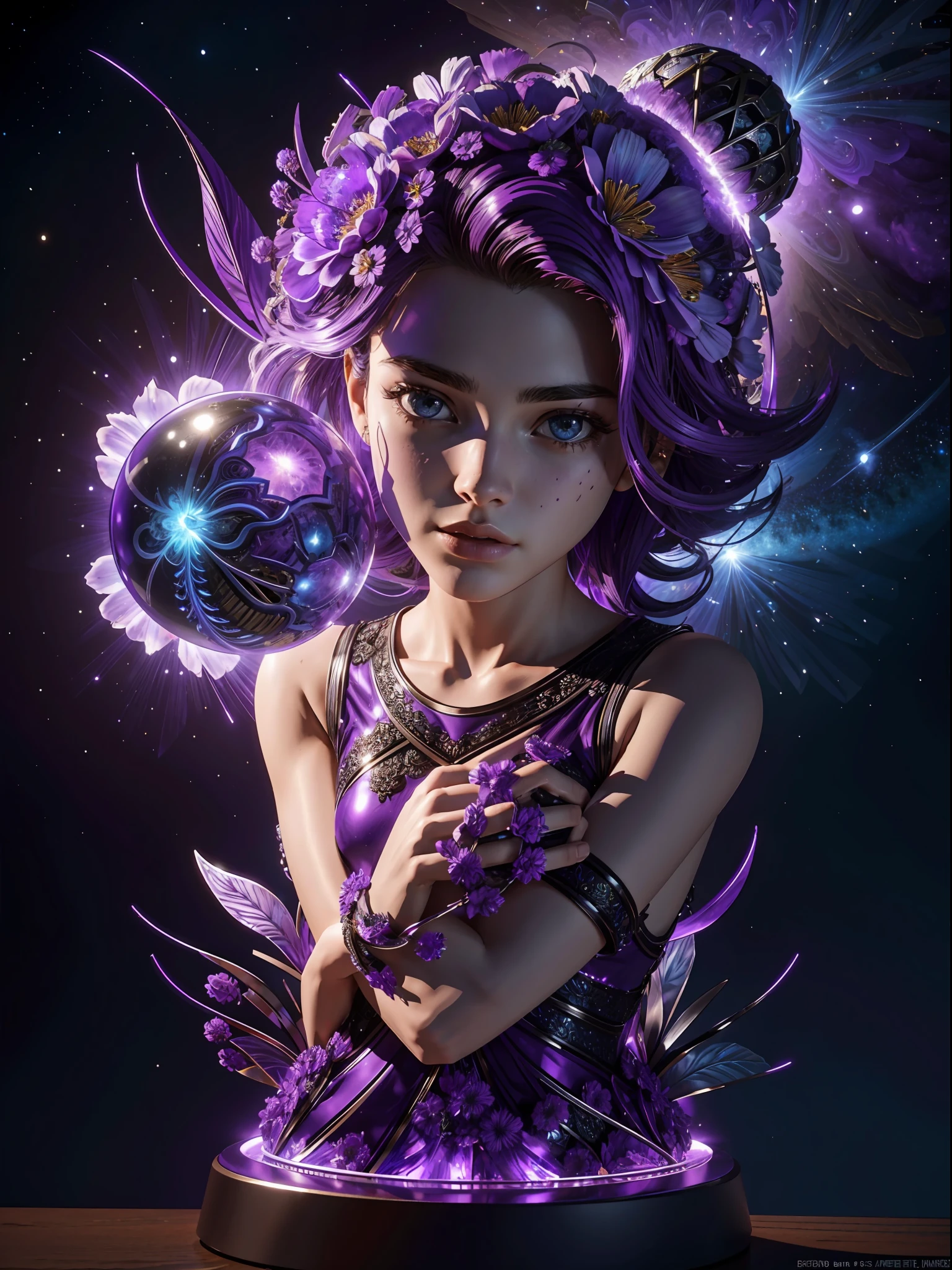 Incredible and spectacular scenes, ((high quality)), ((detailed)), ((fantasy)), "purple plasma brain, purple plasma body, realistic, best quality, 4K, flowers trapped in blisters at the top realistic, (handsome teenager and beautiful girl hugging), full body portrait", image quality (3D rendering effect) , exquisite details,