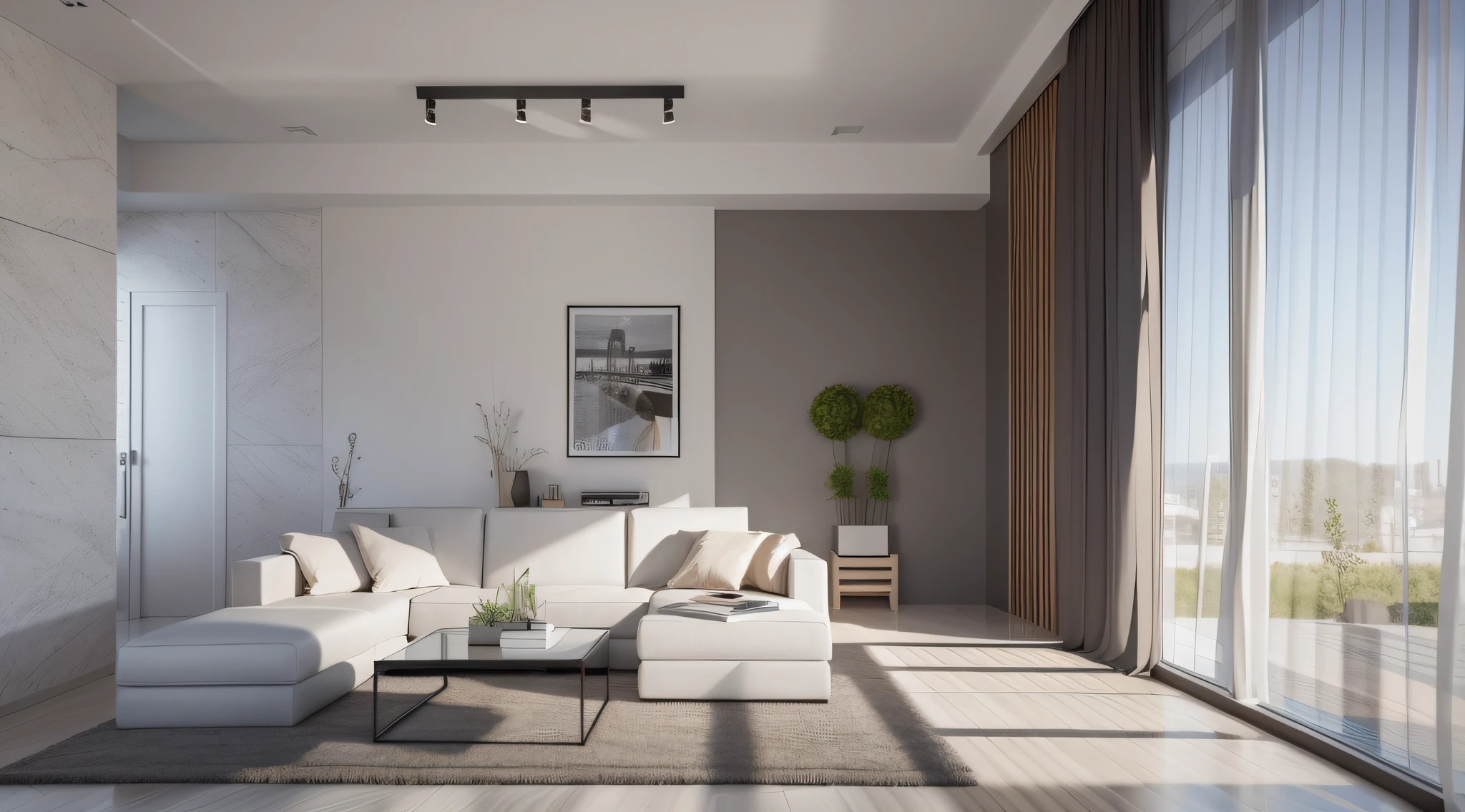 Modern minimalist interior design, masterpiece, 3d rendering, realistic, detailed