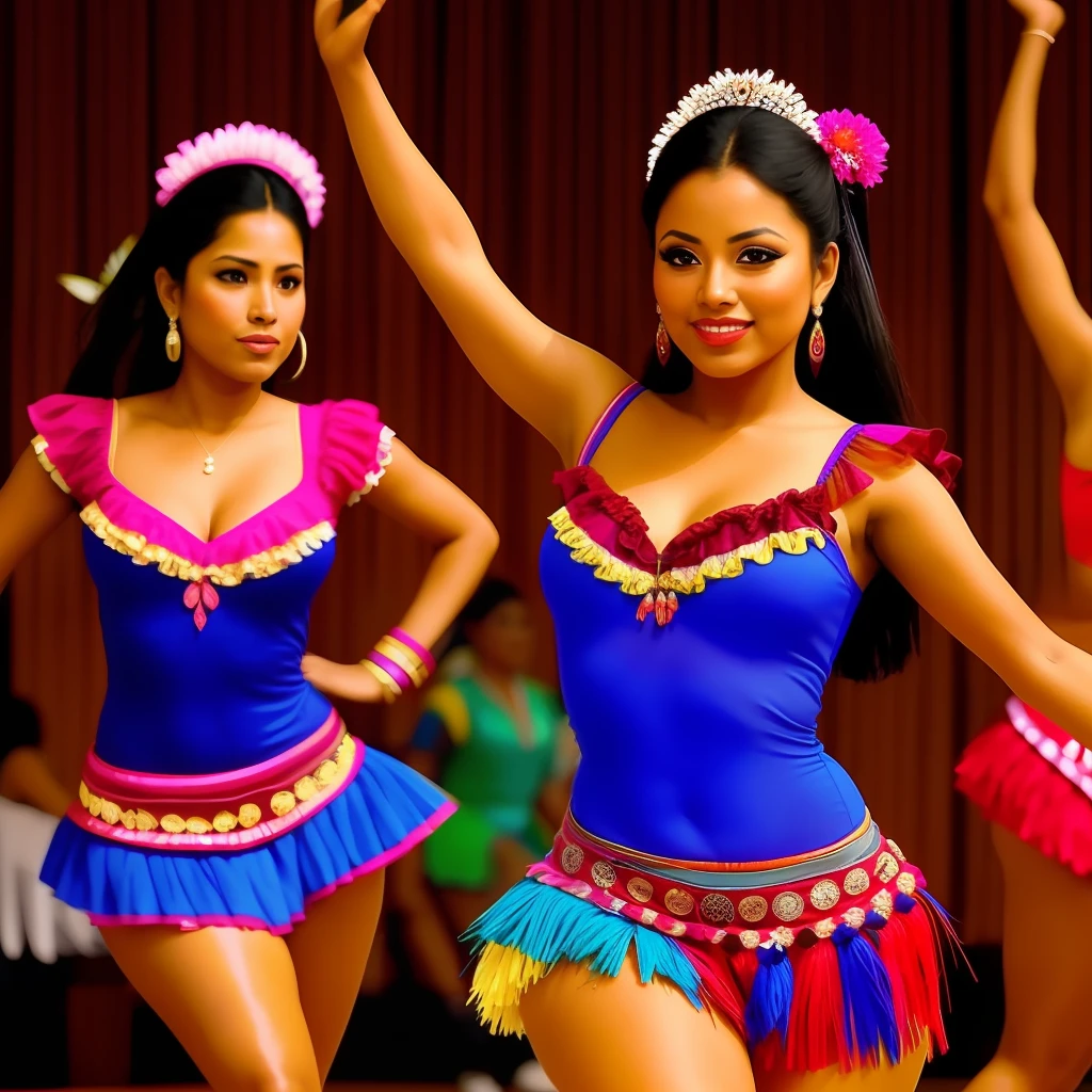 Exotic beauties dancing Guatemalan dances