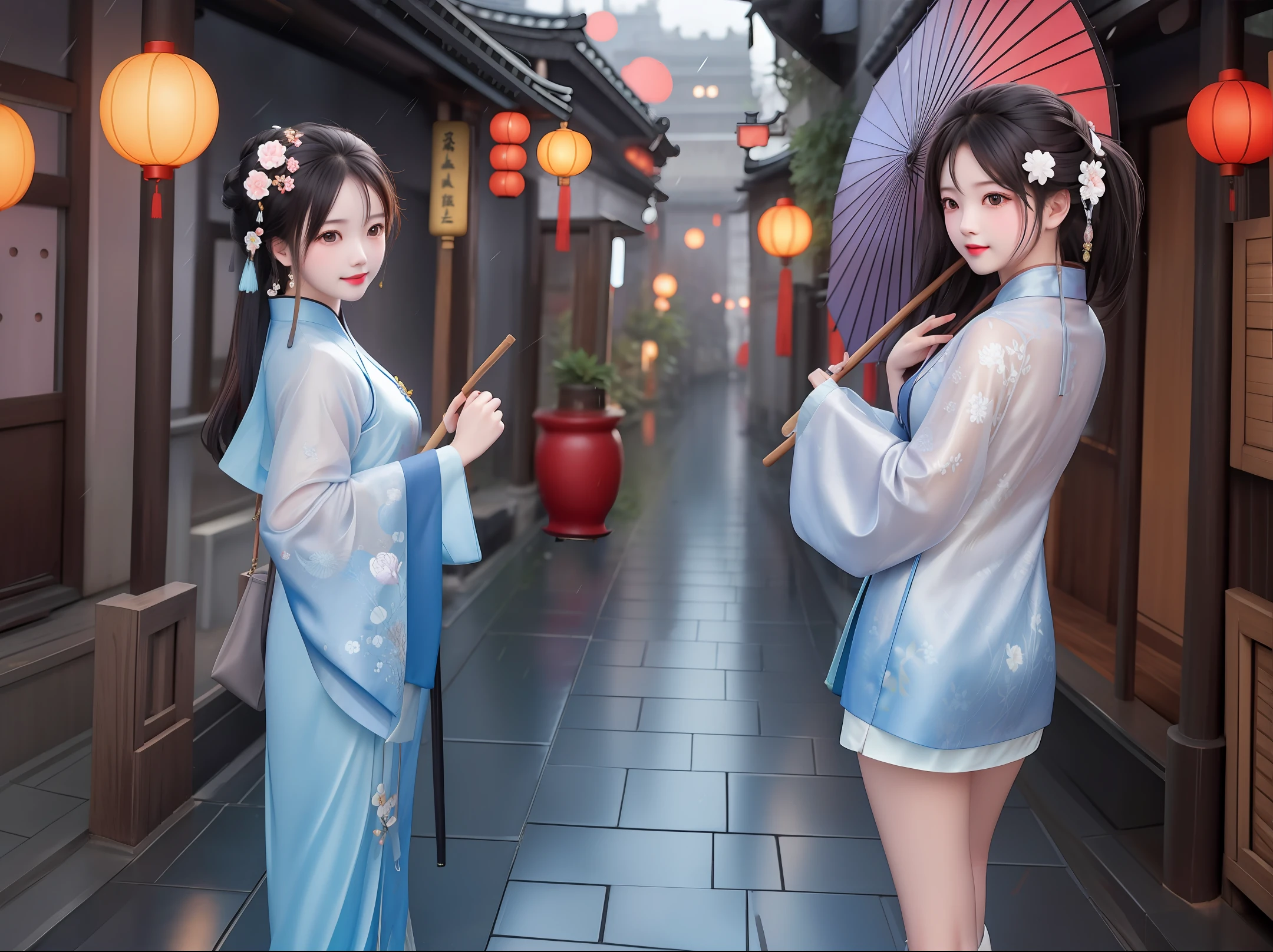 Jiangnan Rain Alley, Light Rain, Girl Holding Umbrella, Handbag, Back