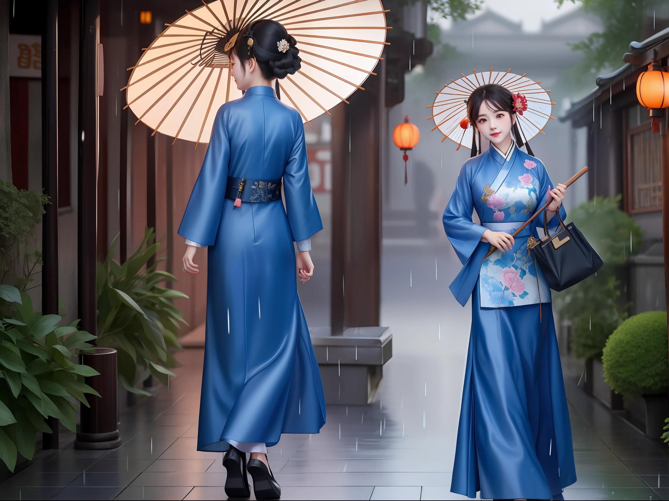 Jiangnan Rain Alley, Light Rain, Girl Holding Umbrella, Handbag, Back