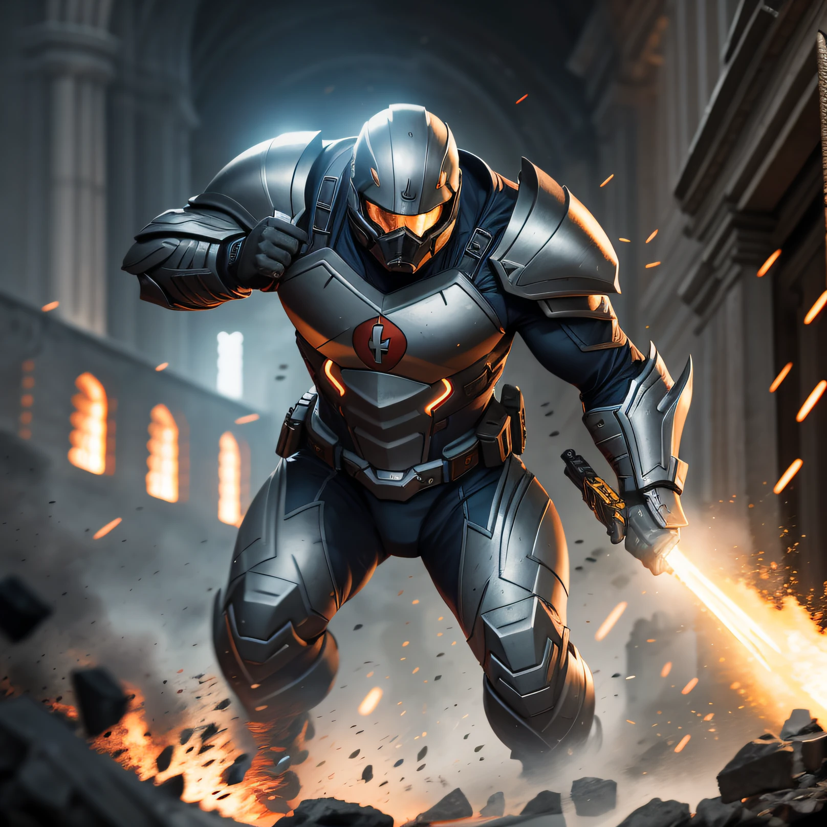 Dynamic action shot of soldier from Hellgate London cinematic shot on canon 5d ultra realistic Rory Lewis Artgerm WLOP Jeremy Lipking Jane Ansell studio lighting, atmospheric
