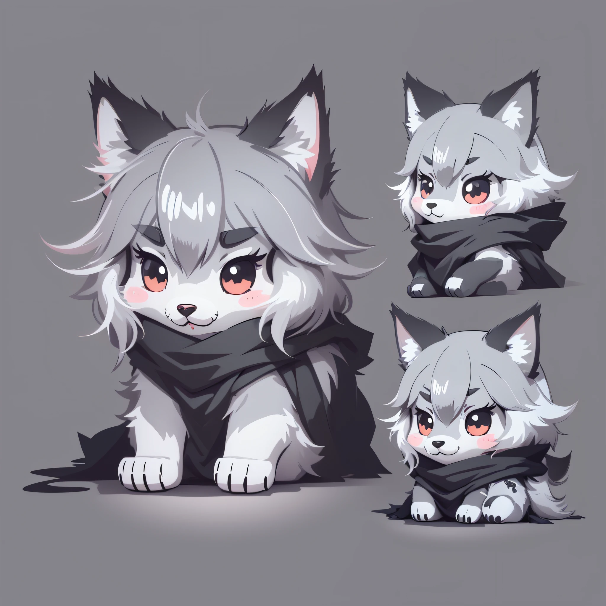 Happy gray wolf, kawaii, outline, vector, white background --auto --s2