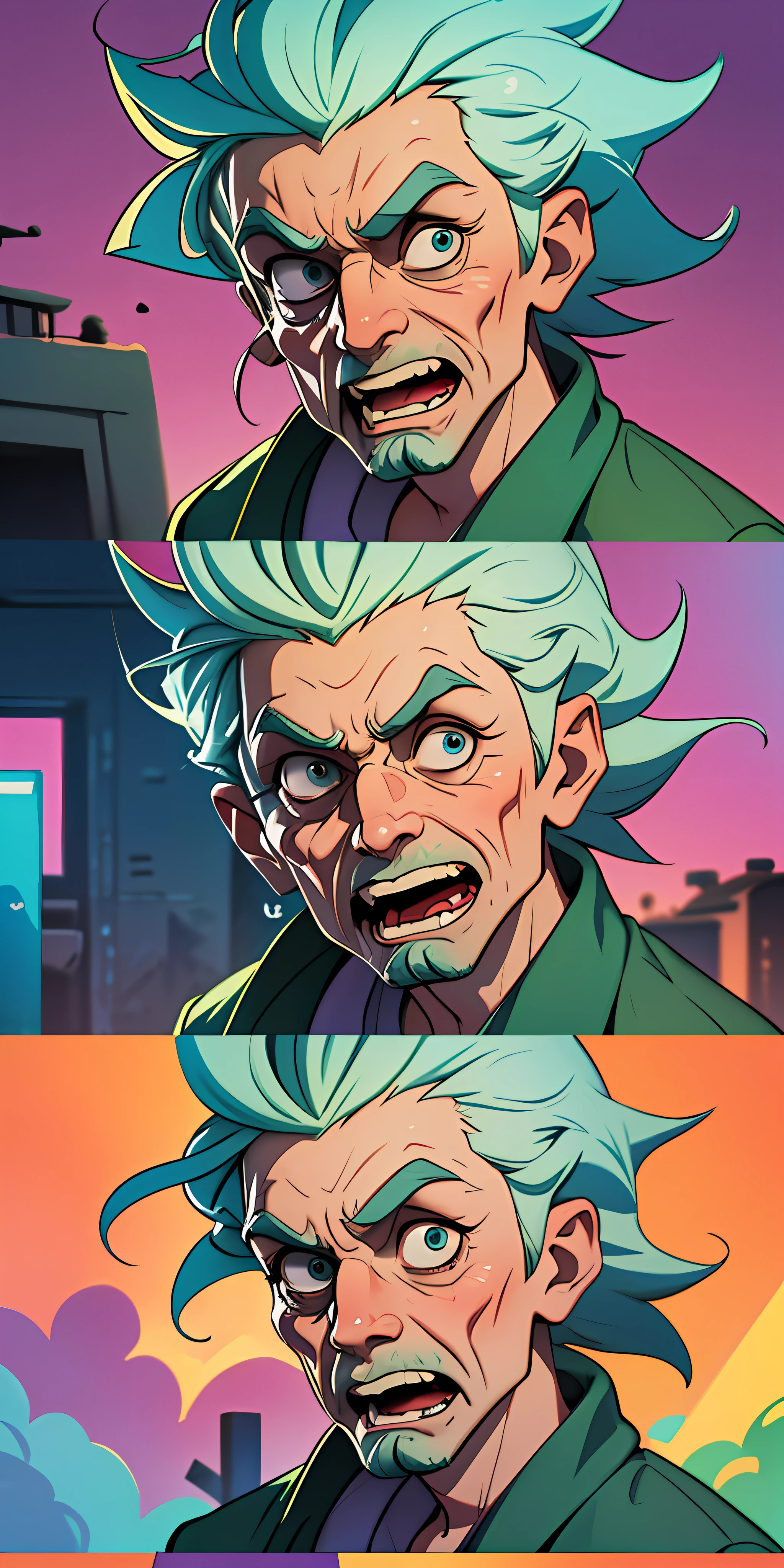 Best quality masterpiece, Rick Sanchez from Rick and morty wearing a hillbilly outfit,front photo,face full of expressions,8k
