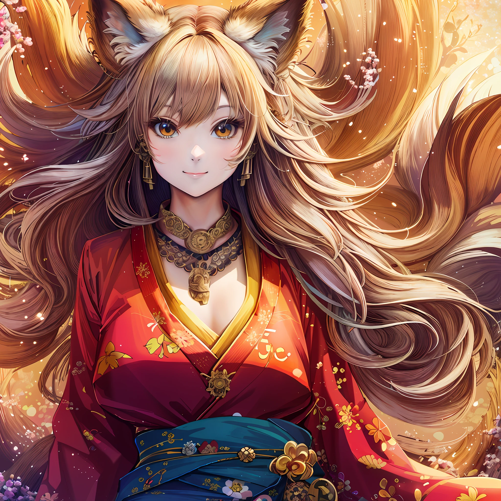 Anime girl with long hair and fox head, smile, beautiful anime cat girl, anime style 4K, detailed onmyoji detail art, detailed digital anime art, beautiful fox woman, fox, beautiful fox woman, detailed anime art, beautiful anime girl, beautiful anime woman, very beautiful anime cat girl, anime girl with long hair, Detailed anime character art