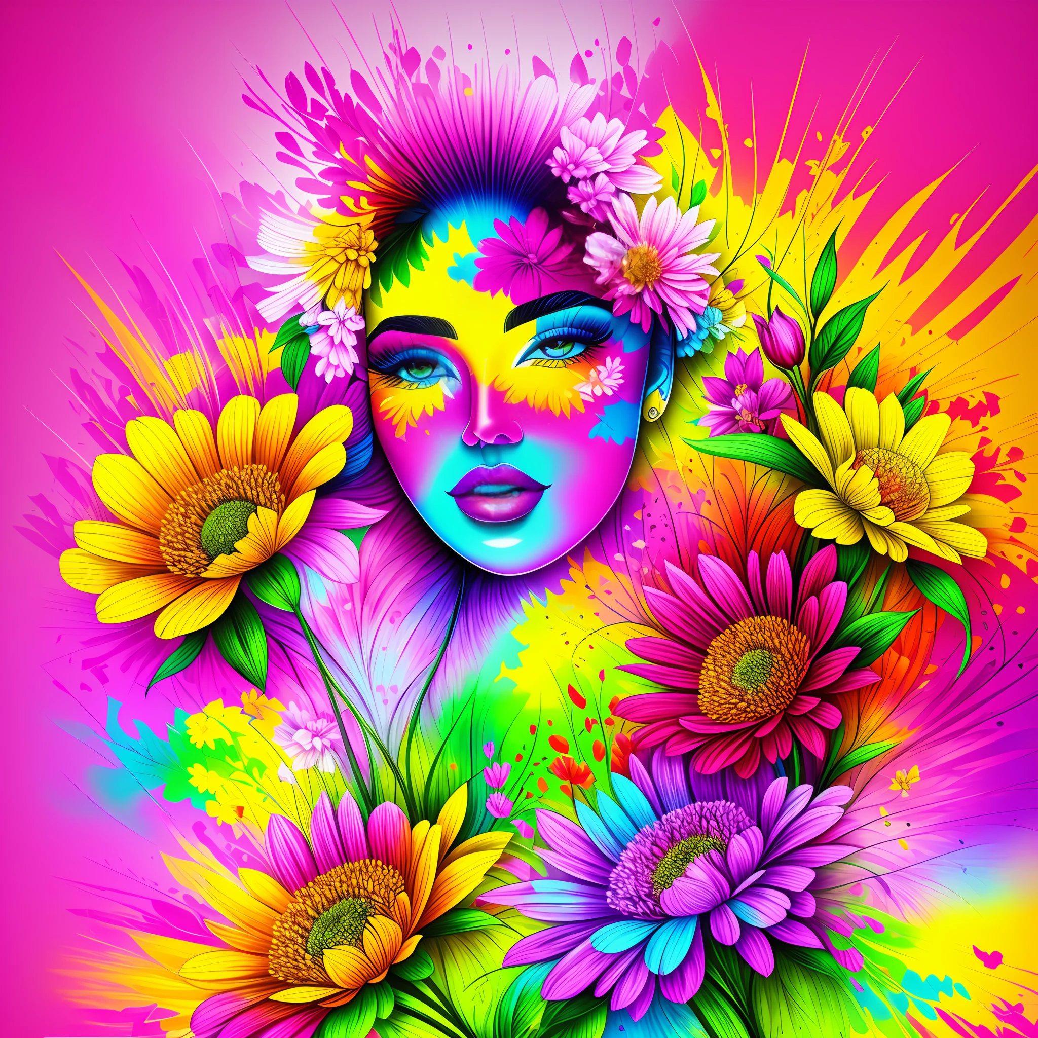 Floral print, bright colors, realistic, HD