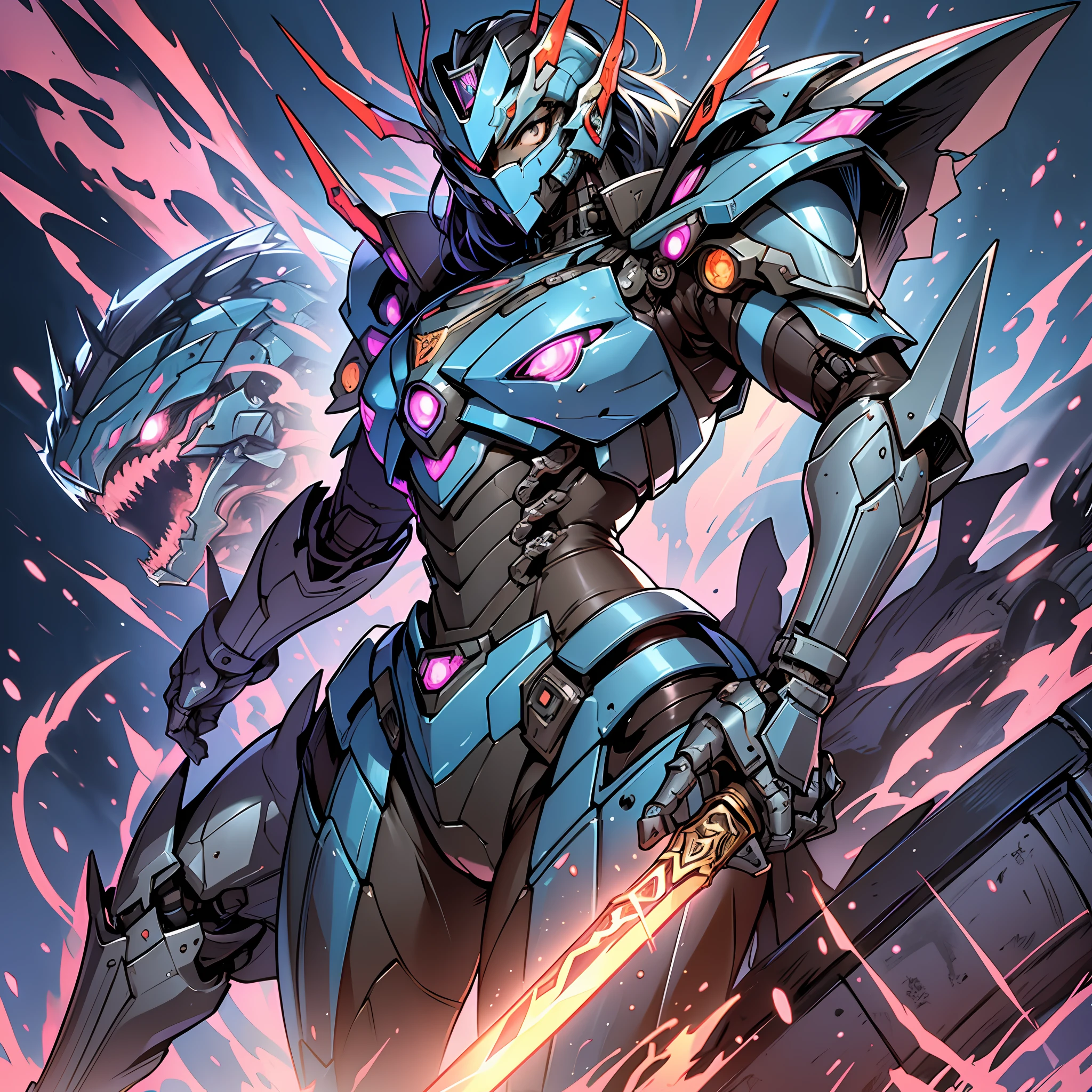 Close up portrait of a person in costume with a sword, cyber japan style armor, cyber japan armor, guyver style, girl in armor, monster hunter armor, full body mecha suit, perfect anime cyborg woman, cyborg noble woman, mecha cyber armor girl, detailed full body concept, female armor, anime character. Full Body Art --auto --s2