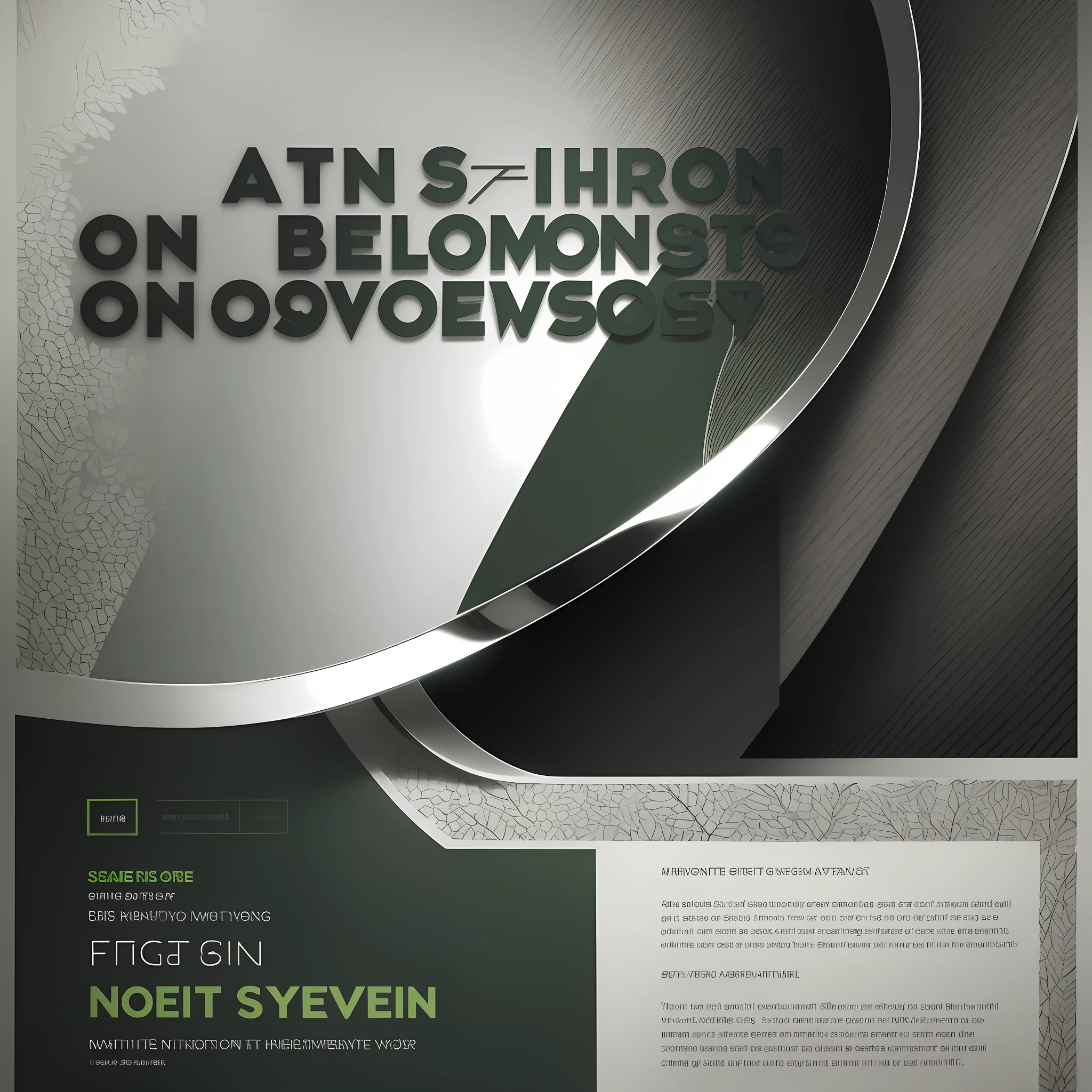 flyer Use an image or illustration of a green leaf with black and silver accents to create a modern and sophisticated effect.
Add graphic elements such as lines, details, and patterns in black and silver to create a sleek and attractive design.
It includes photographs of green and natural landscapes with black and silver details to create a relaxed and sophisticated atmosphere.
Use bold and elegant silver typography to emphasize the important details of the event.
Use a minimalist design in shades of green, black and silver to create a modern and sophisticated effect.
Add an eye-catching message in silver tones to add elegance and sophistication to the flyer design. --auto --s2