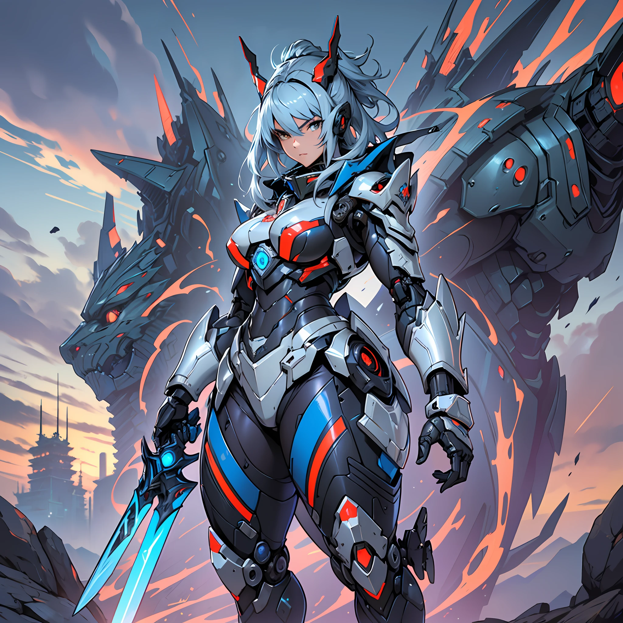 Close up portrait of a person in costume with a sword, cyber japan style armor, cyber japan armor, guyver style, girl in armor, monster hunter armor, full body mecha suit, perfect anime cyborg woman, cyborg noble woman, mecha cyber armor girl, detailed full body concept, female armor, anime character. Full Body Art --auto --s2
