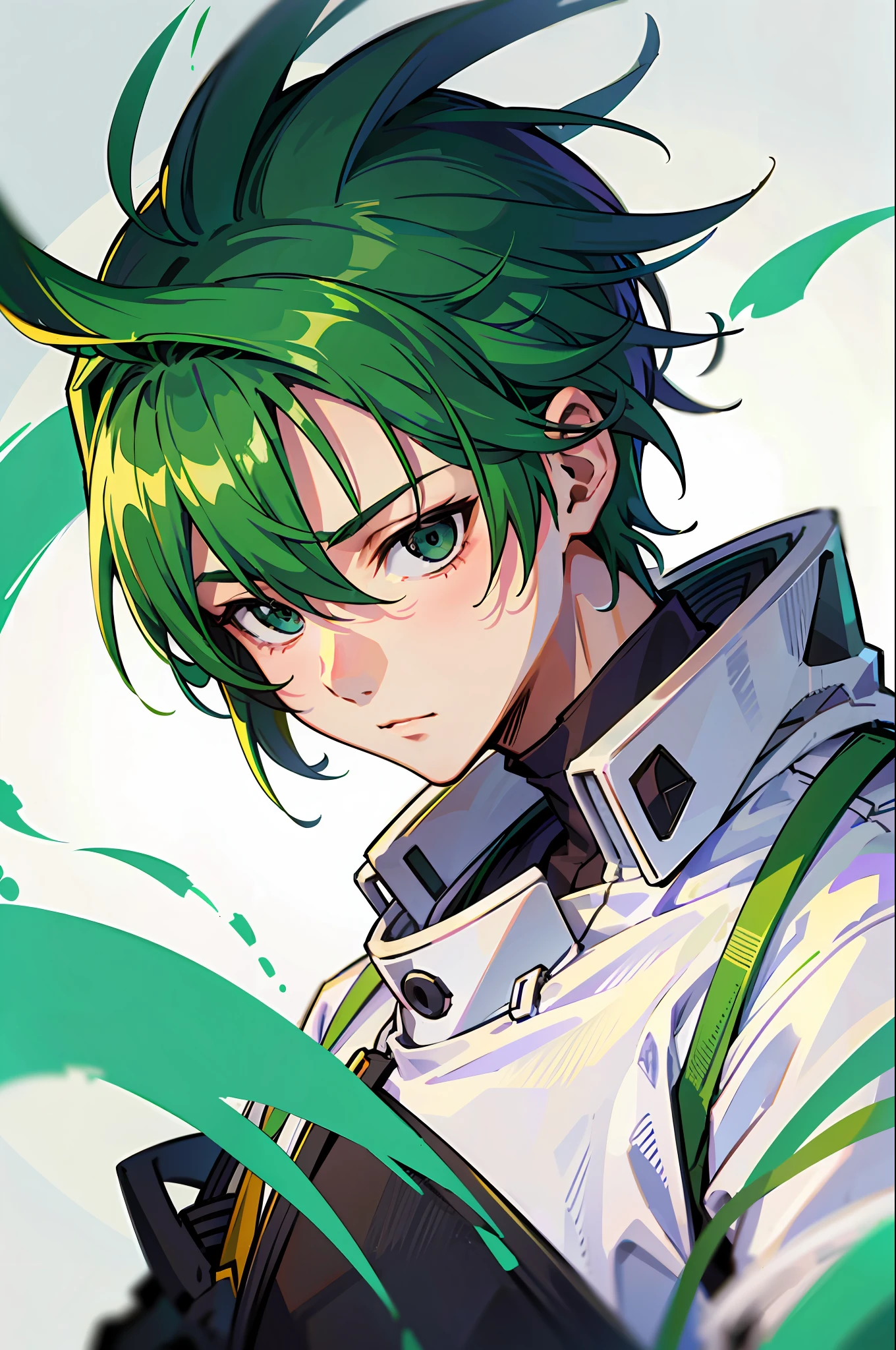 Portrait of a Man with a Green Mohawk White Background, Manhwa Drawing Style