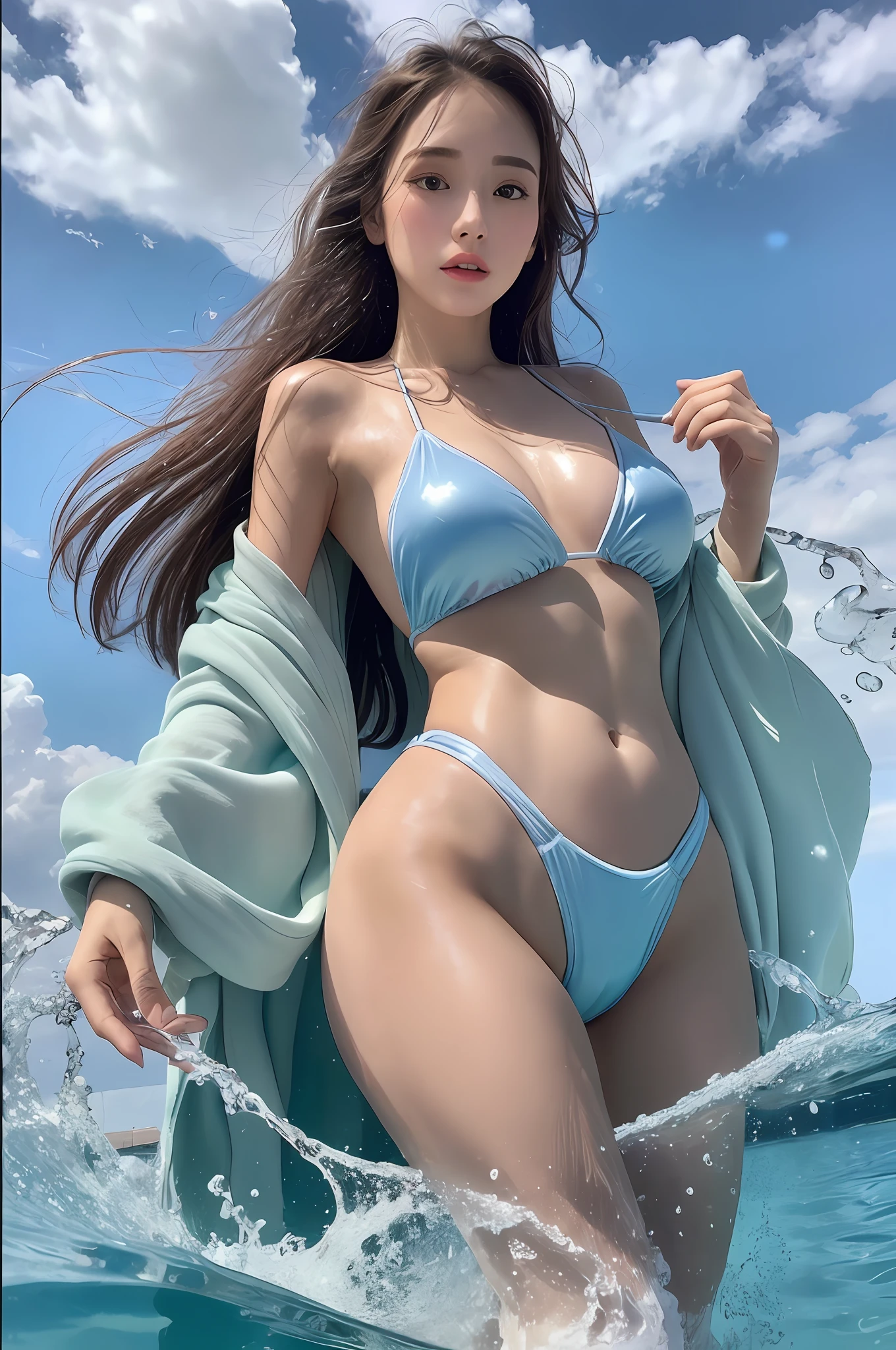 Top Quality Super Detailed Beauty Face Full Anatomy One Person Deep Immersion Partial Water Bubbles Glossy Skin Sweat Cloudy Sky Bikini Long Hair, Swimwear, Full Body Swimsuit, 170cm, 50kg,