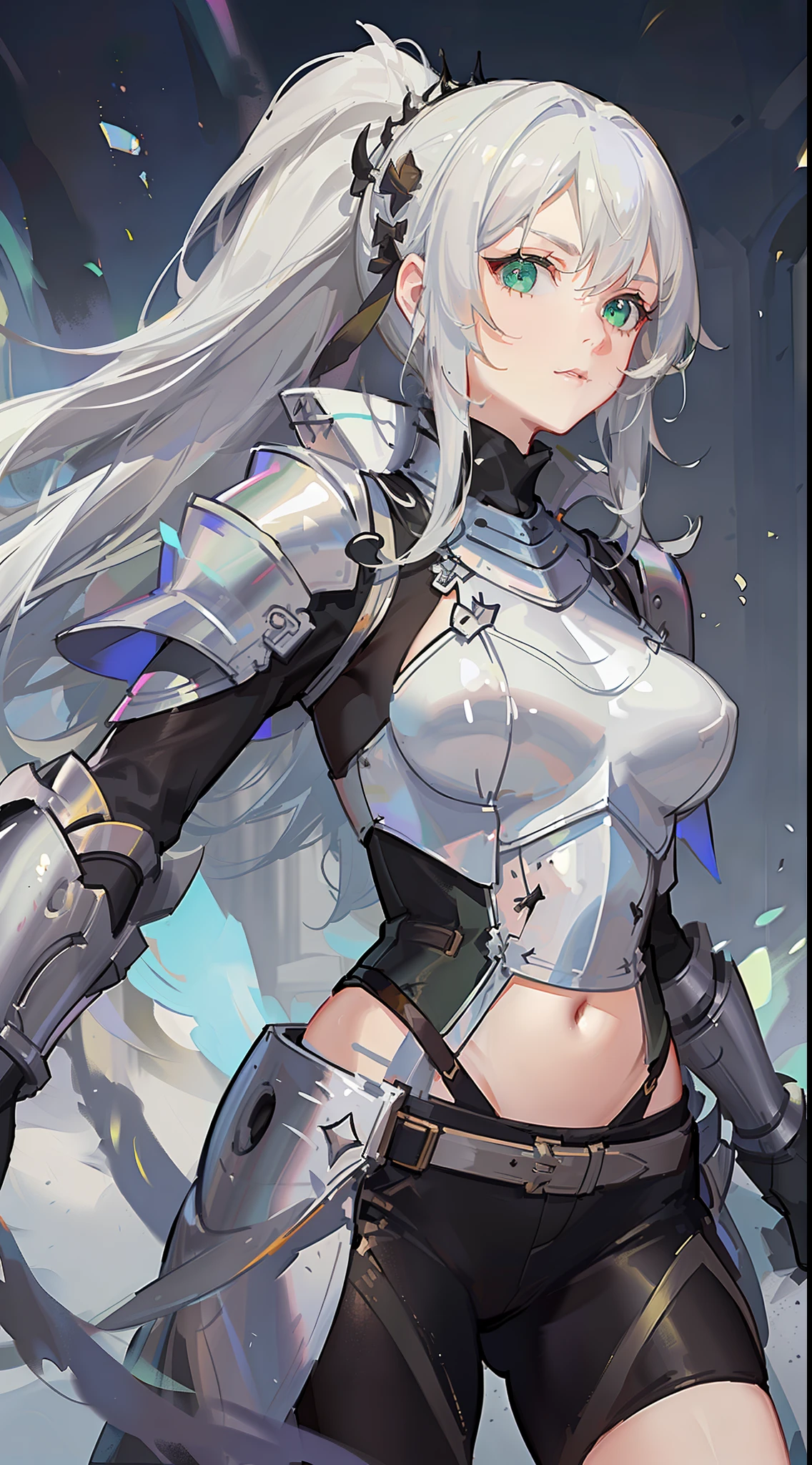 Anime girl with long white hair and armor holding a sword - SeaArt AI