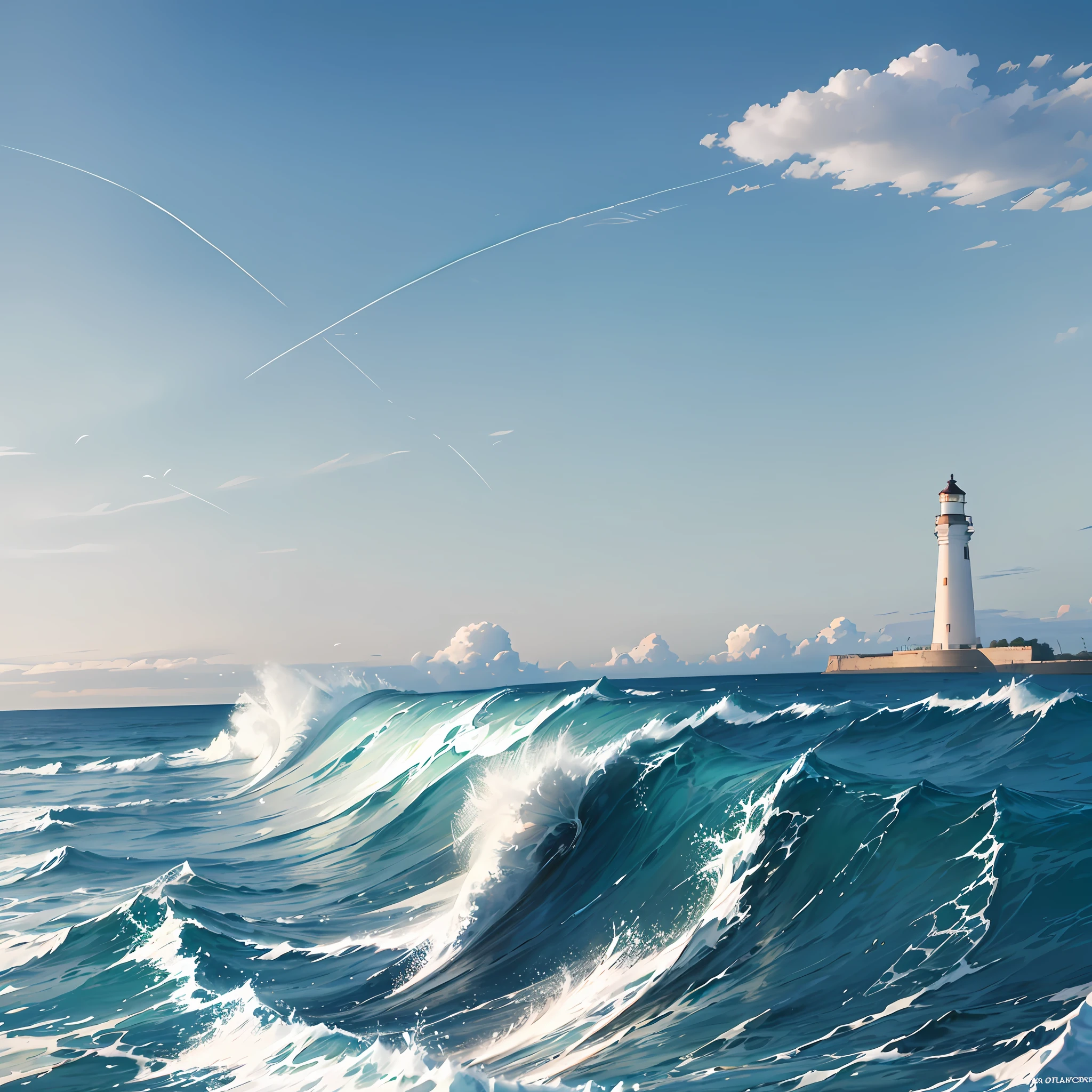 Asaka, sea waves, sand, lighthouse, colorful, high definition, wide angle, shooting. --auto --s2