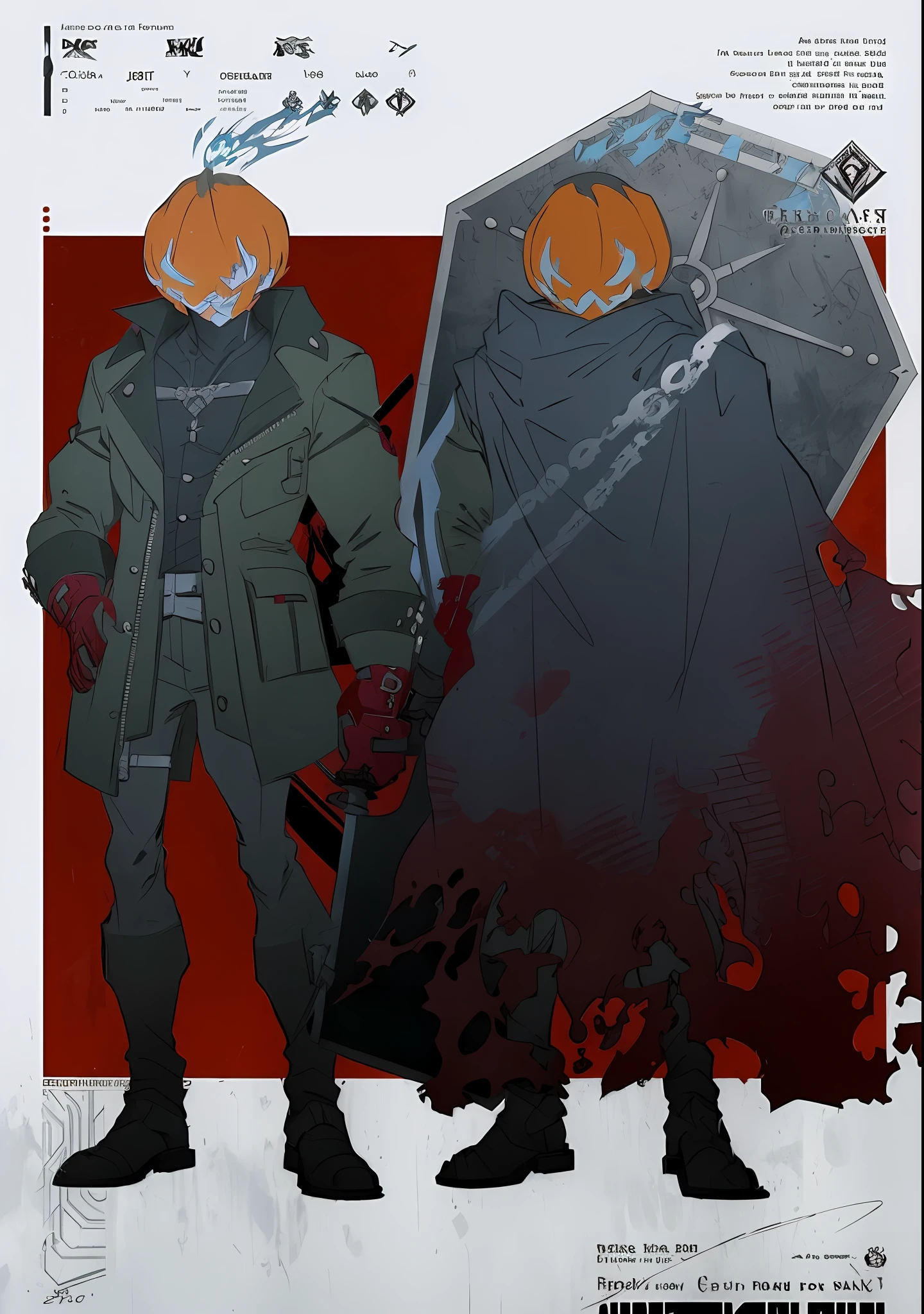 anime character with a sword and a shield in front of a red background, ( ( character concept art ) ), official character art, bloody + concept art, best anime character design, full body concept, style of red line anime movie, evangelion concept art, official art, ❤🔥🍄🌪, [ character design ], great character design, official concept art
