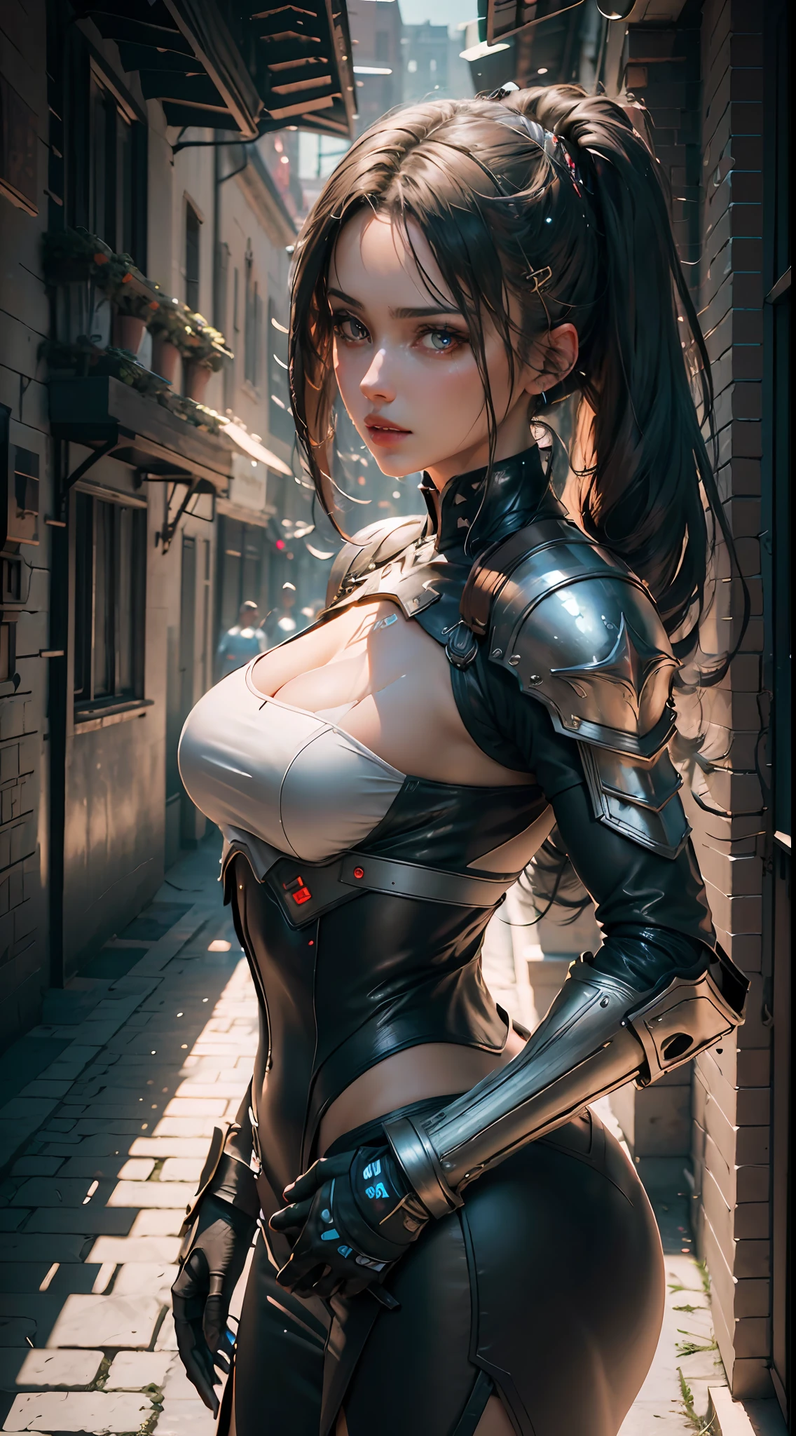 ((Best Quality)), ((Masterpiece)), (Detailed: 1.4), 3D, An Image of a Beautiful Cyberpunk Woman,HDR (High Dynamic Range),Ray Tracing,NVIDIA RTX,Super-Resolution,Unreal 5,Subsurface Scattering, PBR Texture, Post-processing, Anisotropic Filtering, Depth of Field, Maximum Clarity and Sharpness, Multilayer Textures, Albedo and Specular Maps, Surface Shading, Accurate Simulation of Light-Material Interaction, Perfect Proportions, Octane Render, Two-Tone Lighting,Wide Aperture,Low ISO,White Balance,Rule of Thirds,8K RAW, Medieval Armor
