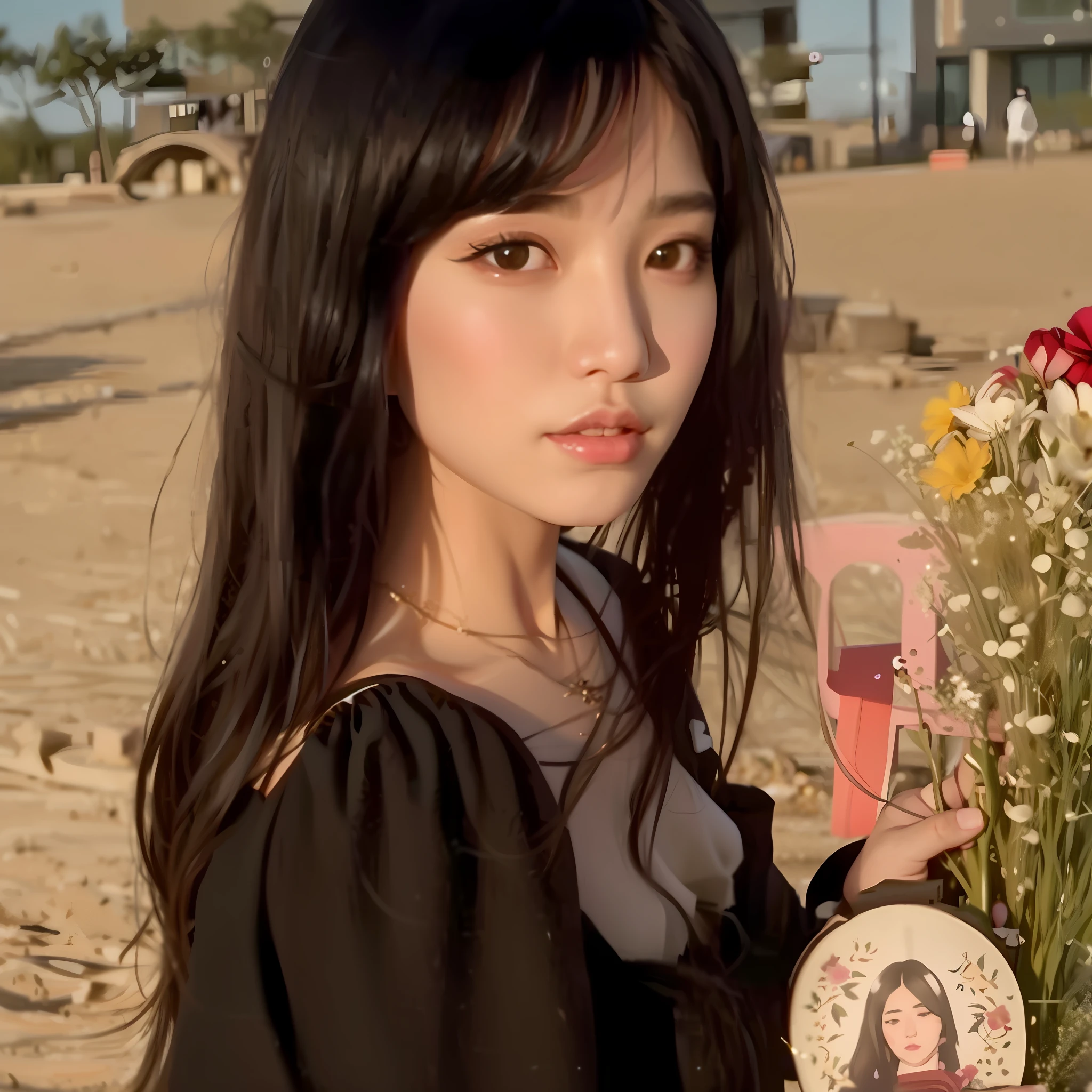 araffe woman with long black hair holding a fan and flowers, ulzzang, she has black hair with bangs, popular south korean makeup, long black hair with bangs, popular korean makeup, asian girl with long hair, beautiful south korean woman, long dark hair with bangs, korean girl, chinese girl, white hime cut hairstyle, black hime cut hair