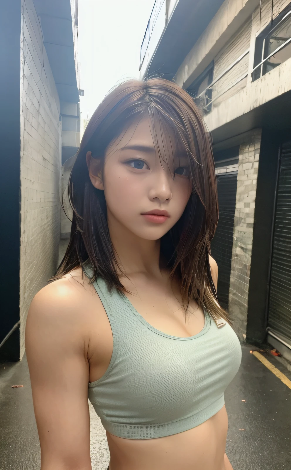((Top Quality, 8K, Masterpiece: 1.3)), Sharp: 1.2, Perfect Body Beauty: 1.4, Slim Abs: 1.2, ((Layered Hairstyle, Big: 1.2)), (Rain, Street: 1.2)), Wet: 1.5, Highly Detailed Face and Skin Texture, Detailed Eyes, Single Eyelids, Sides Looking at the Camera, Golden Hair, Wrestling, Portrait photo of hot woman wearing college wrestling singlet, professional wrestling, muscles, wrestler stance, proud, invincible, gymnasium
