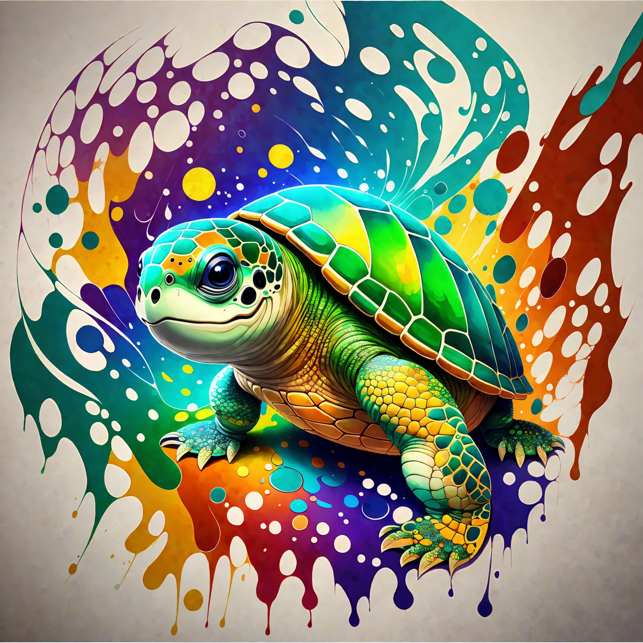 cute turtle, 2d, painting, liquid, colors, colorful, drawing, art, animal --auto --s2