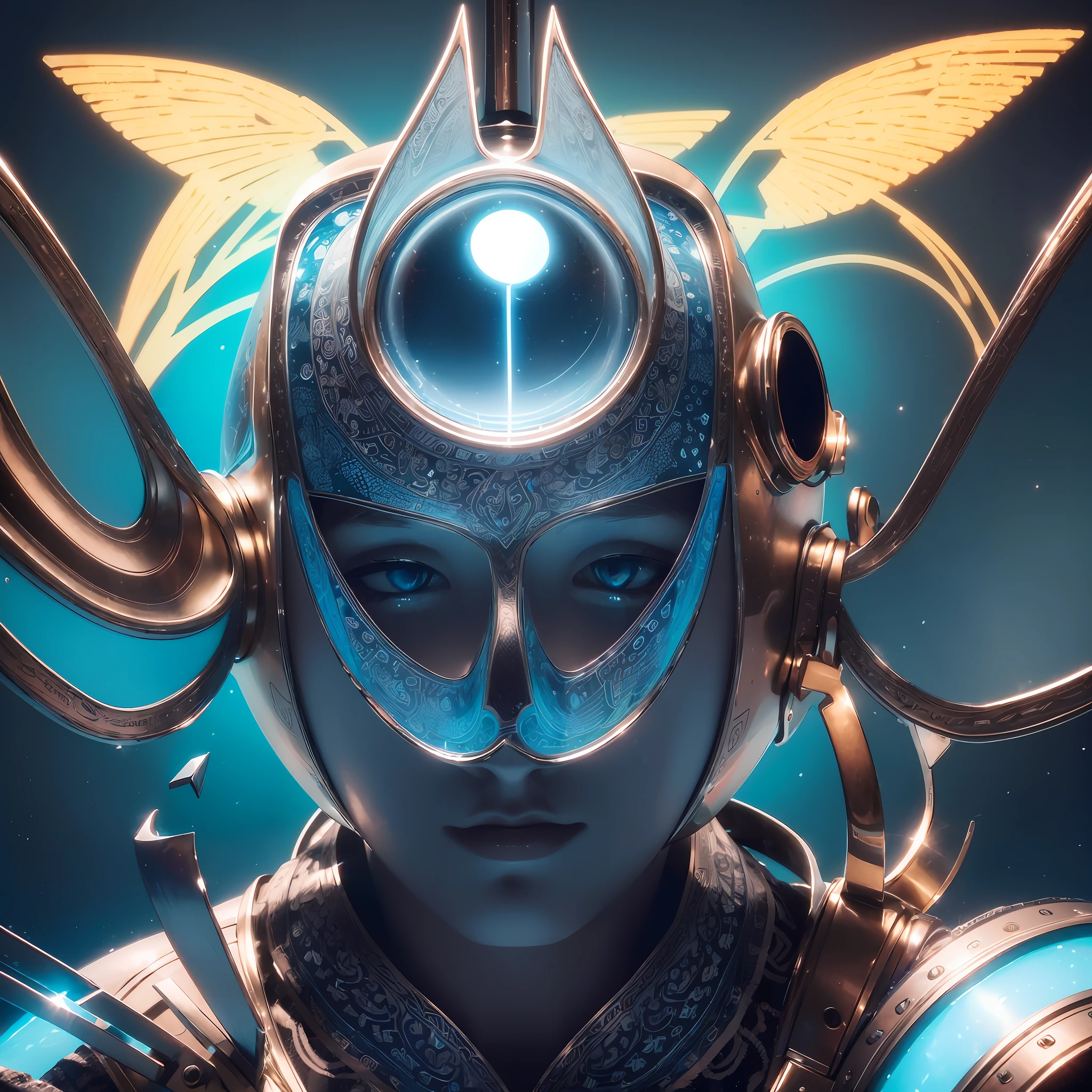 (kittybot shaman DMT aura with a transparent helmet with a protruding brain: 1.4), (metal wings: 1.2), (hyperloop car flask mask: 1.2), (kawaii cyberpop fractal art: 1.6), (Tobias Gremmler art style of fluid and dynamic forms: 1.6), (organic-geometric mix: 1.6), (the shaman's head reflects happiness as a mood and mind in surreal ways: 1.2), (mask creates motion and warping in light: 1.3), (ultra-high resolution: 1.4), (ray tracing illumination: 1.4), (subsurface scattering skin: 1.2), (particle effects: 1.4), (depth of field: 1.4), (geometric-dotist abstraction: 1.6), (generative fluid fractal algorithm: 1.6).