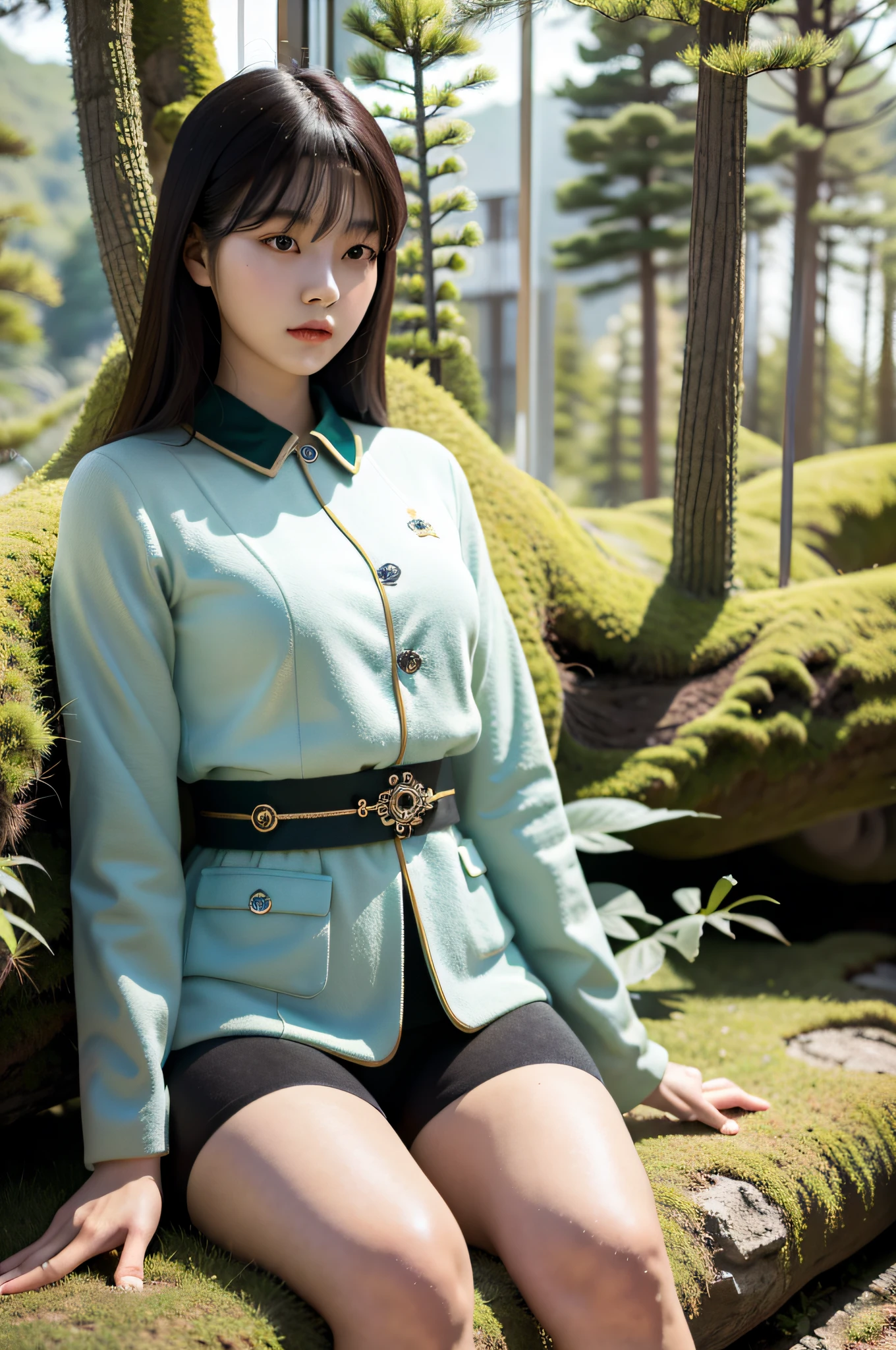 (best quality:1.4), intricate detailed, 20 years old korean girl, cyborg, detailed forest