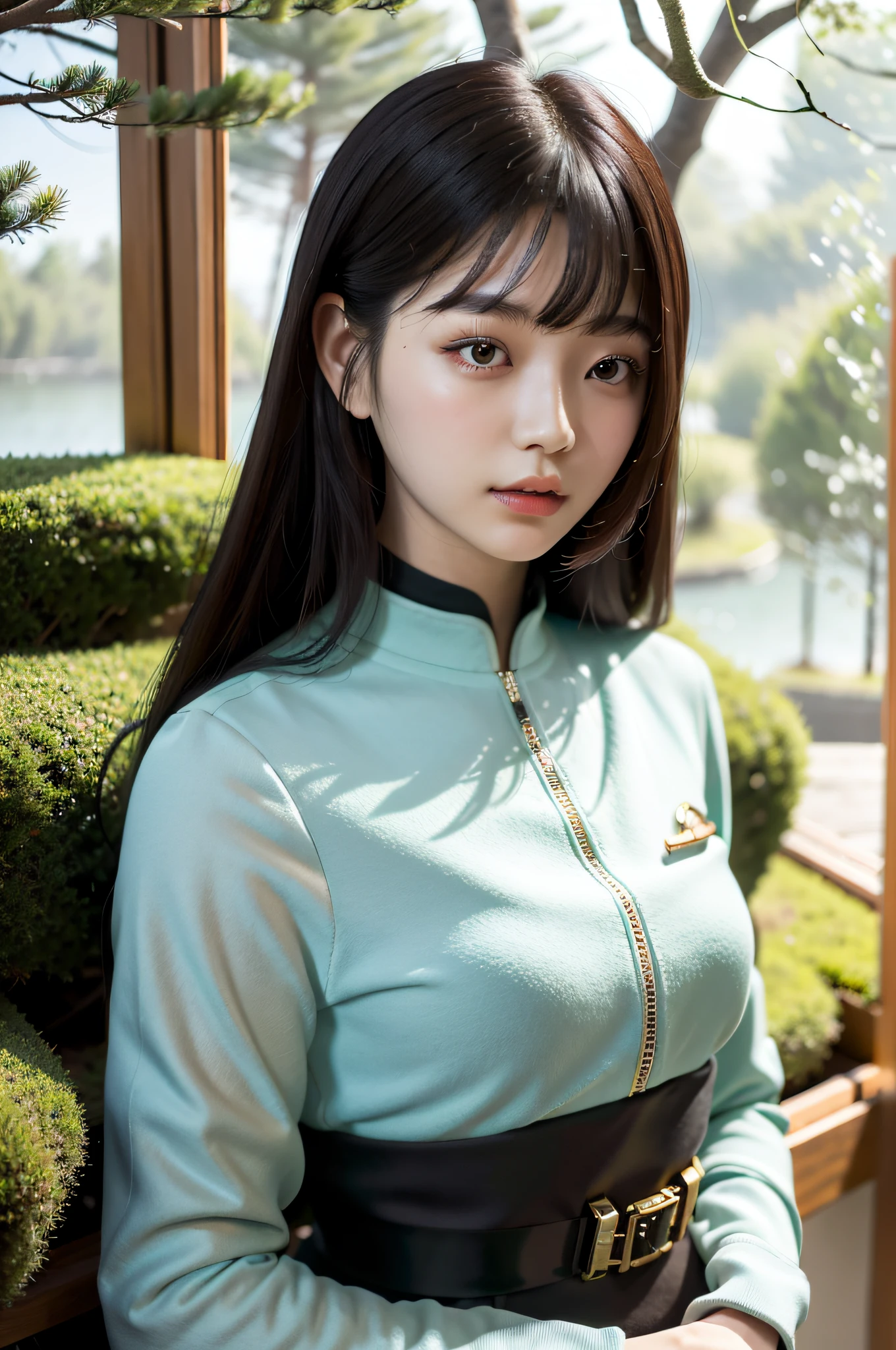 (best quality:1.4), intricate detailed, 20 years old korean girl, cyborg, detailed forest