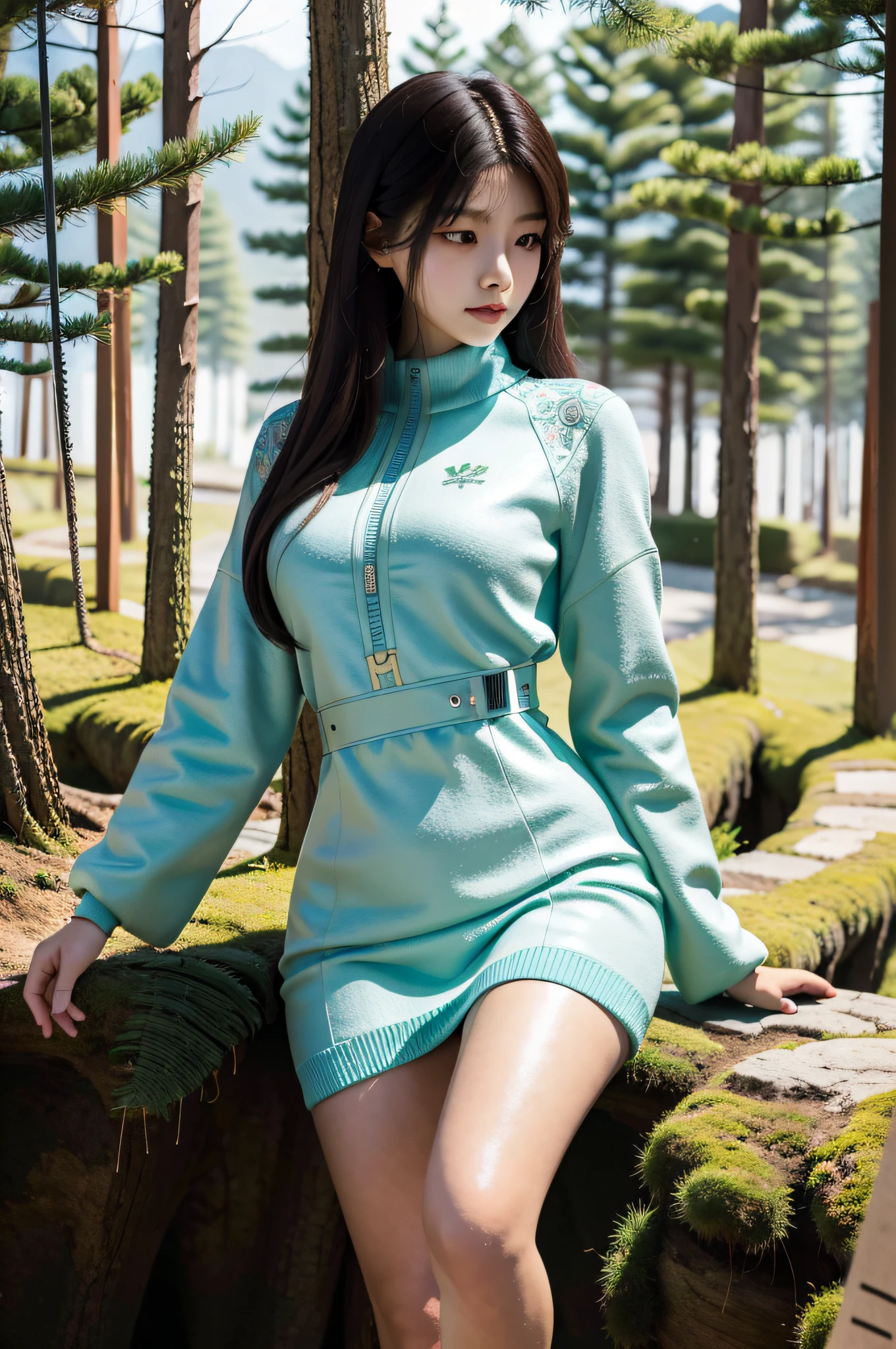 (best quality:1.4), intricate detailed, 20 years old korean girl, cyborg, detailed forest