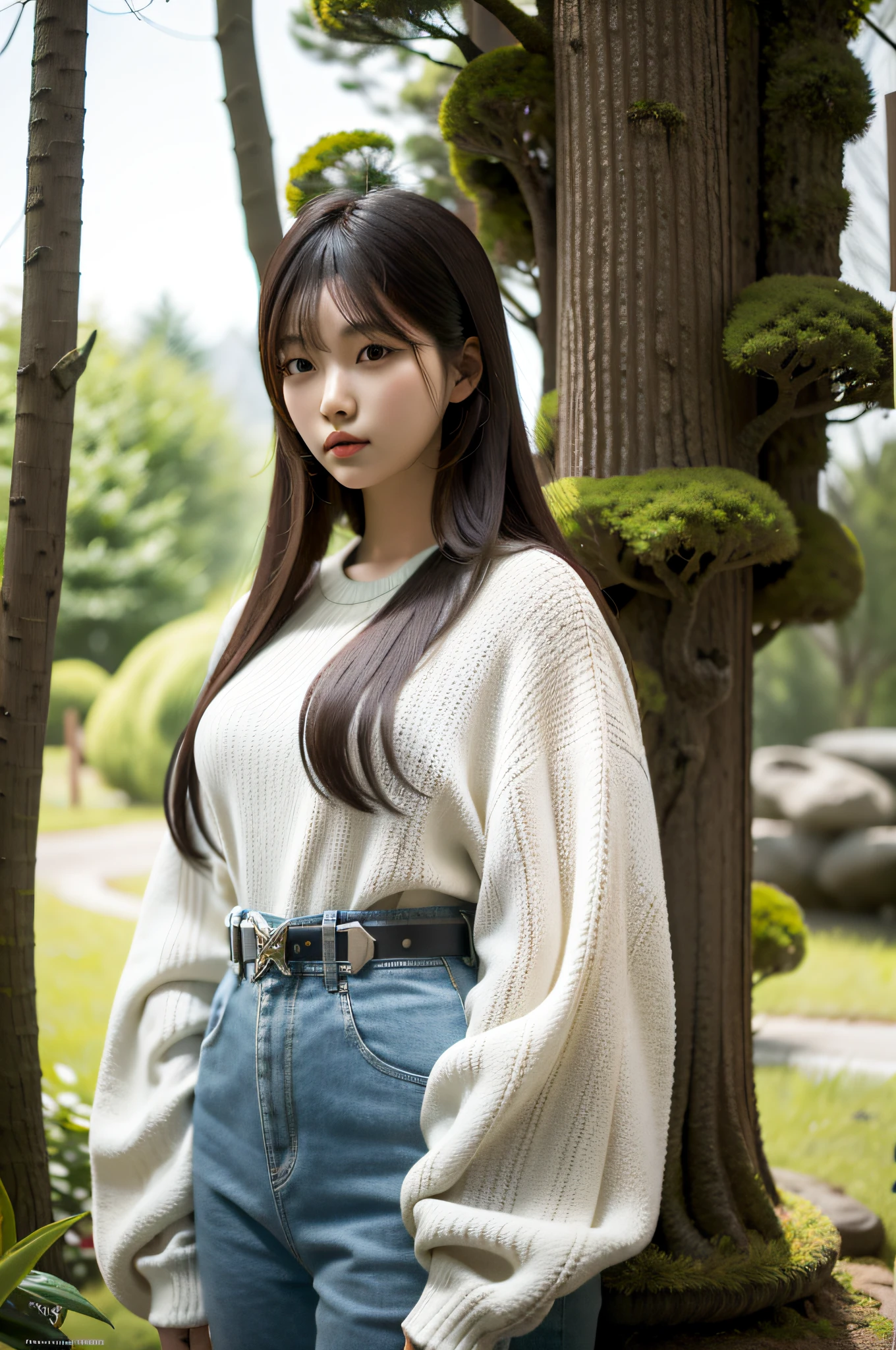 (best quality:1.4), intricate detailed, 20 years old korean girl, cyborg, detailed forest