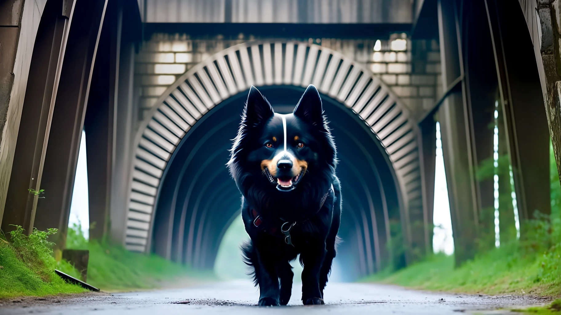Dark bridge, horror, under the bridge a ghost-looking dog, realism, terror, 4K --auto --s2