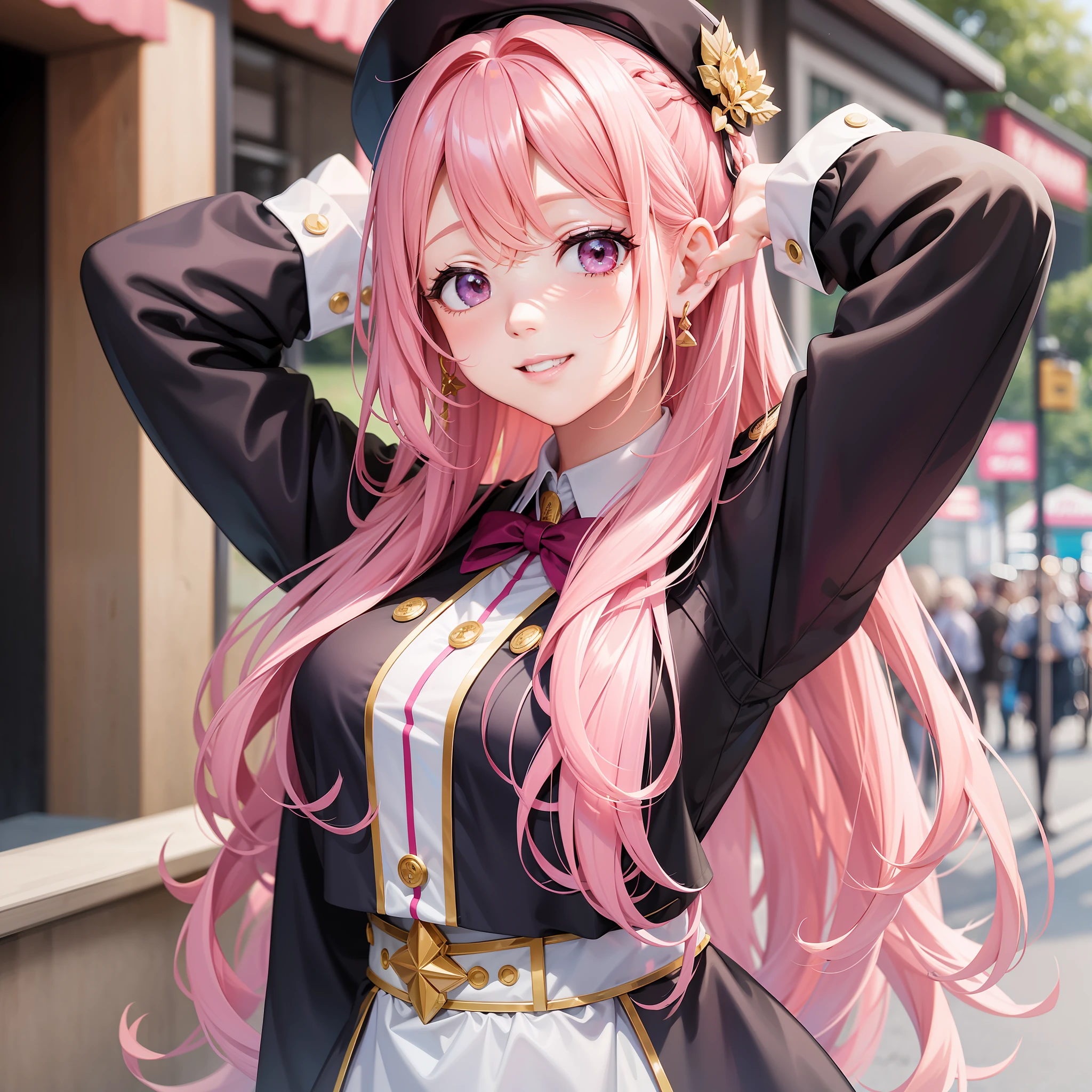 Idol Group Girl Group Smile Cute Best Quality Masterpiece Long Hair Uniform Pink Hair Blonde