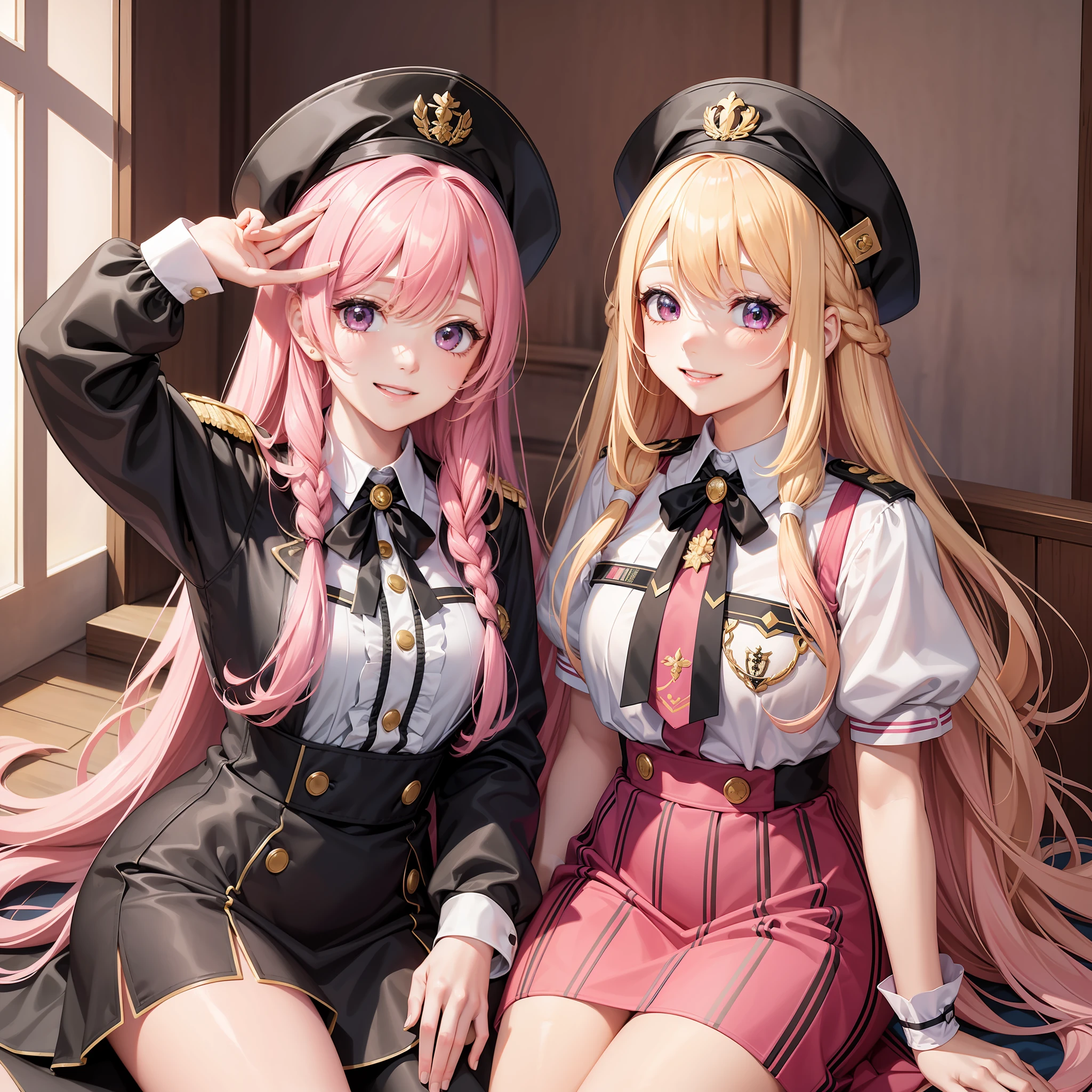 Idol Group Girl Group Smile Cute Best Quality Masterpiece Long Hair Uniform Pink Hair Blonde