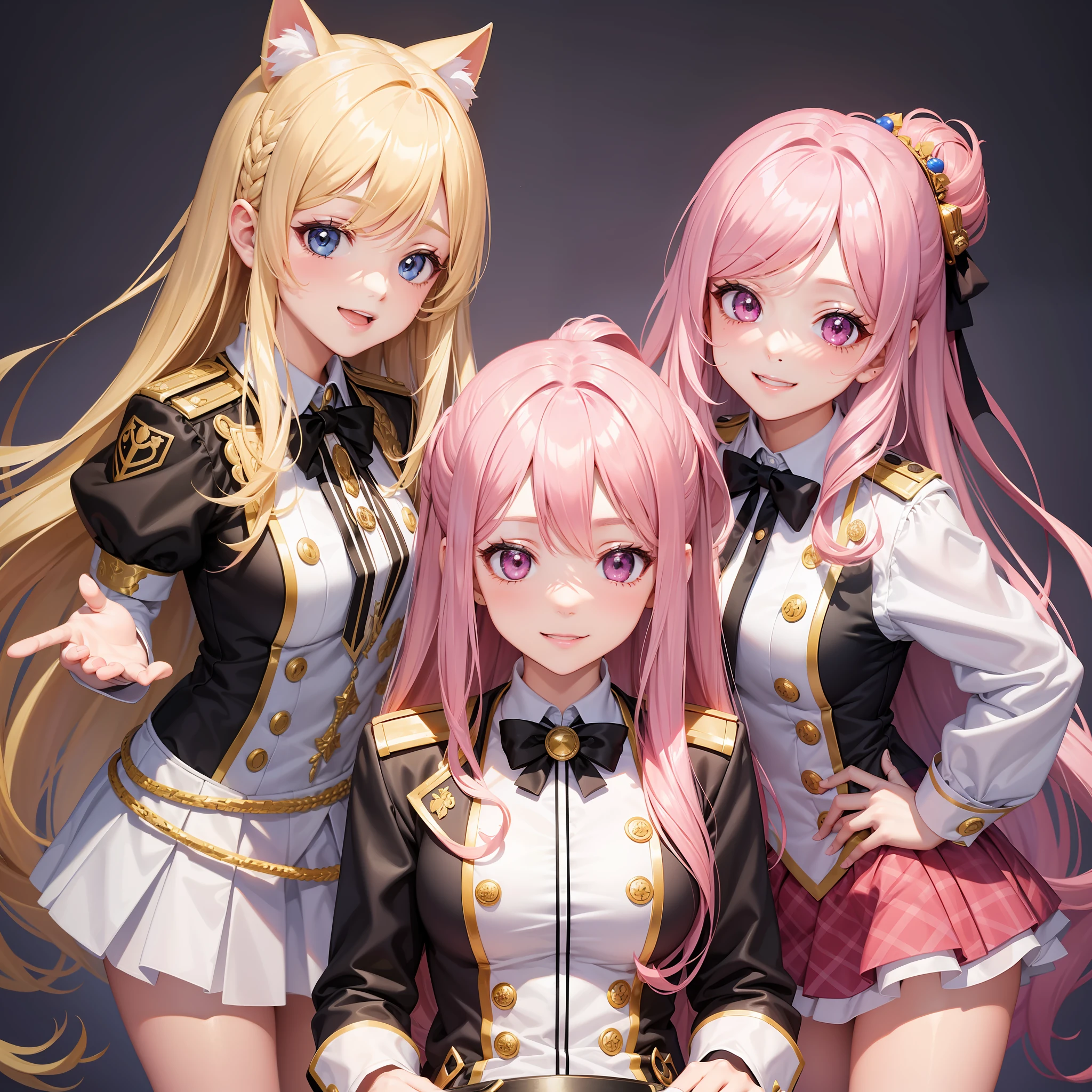 Idol Group Girl Group Smile Cute Best Quality Masterpiece Long Hair Uniform Pink Hair Blonde