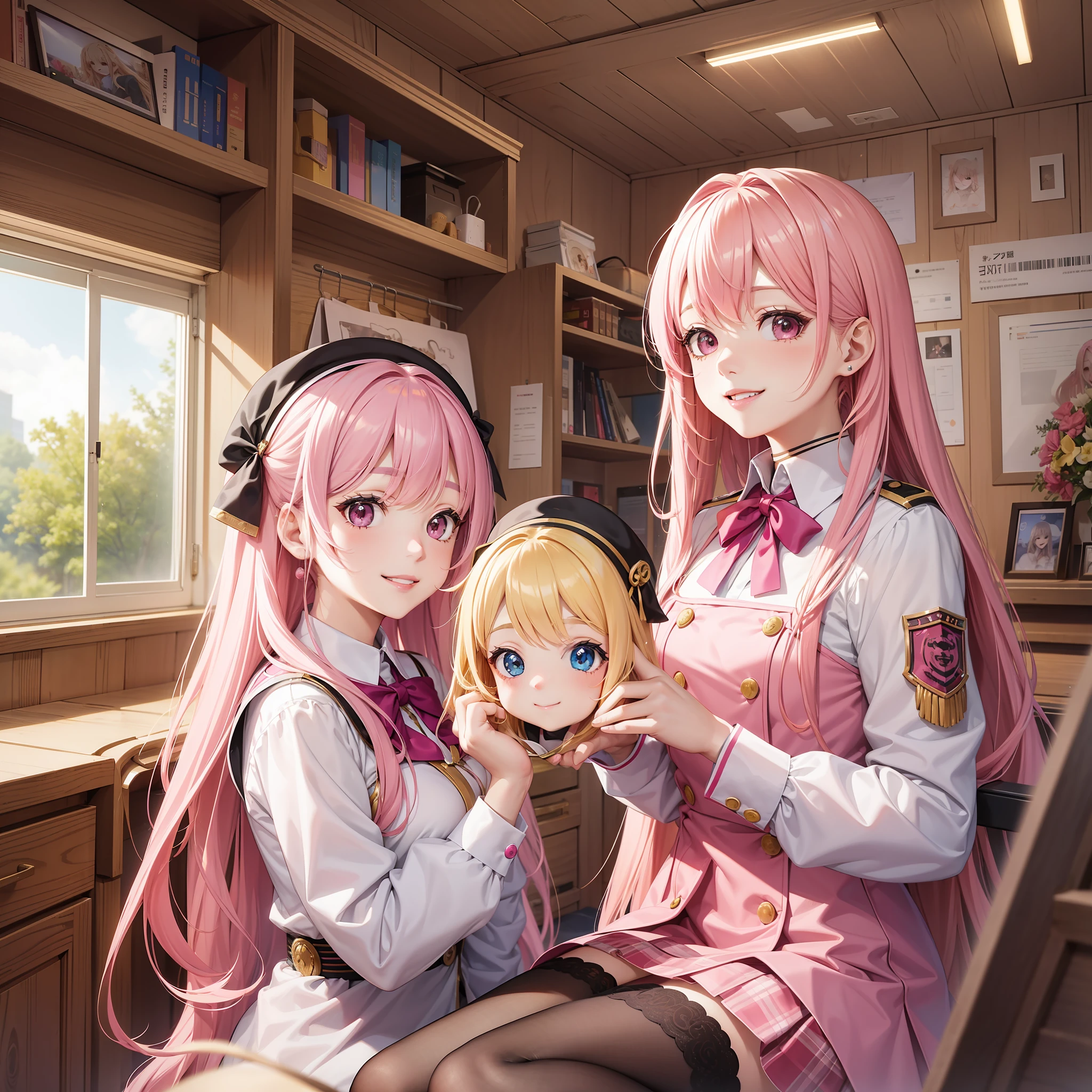 Idol Group Girl Group Smile Cute Best Quality Masterpiece Long Hair Uniform Pink Hair Blonde