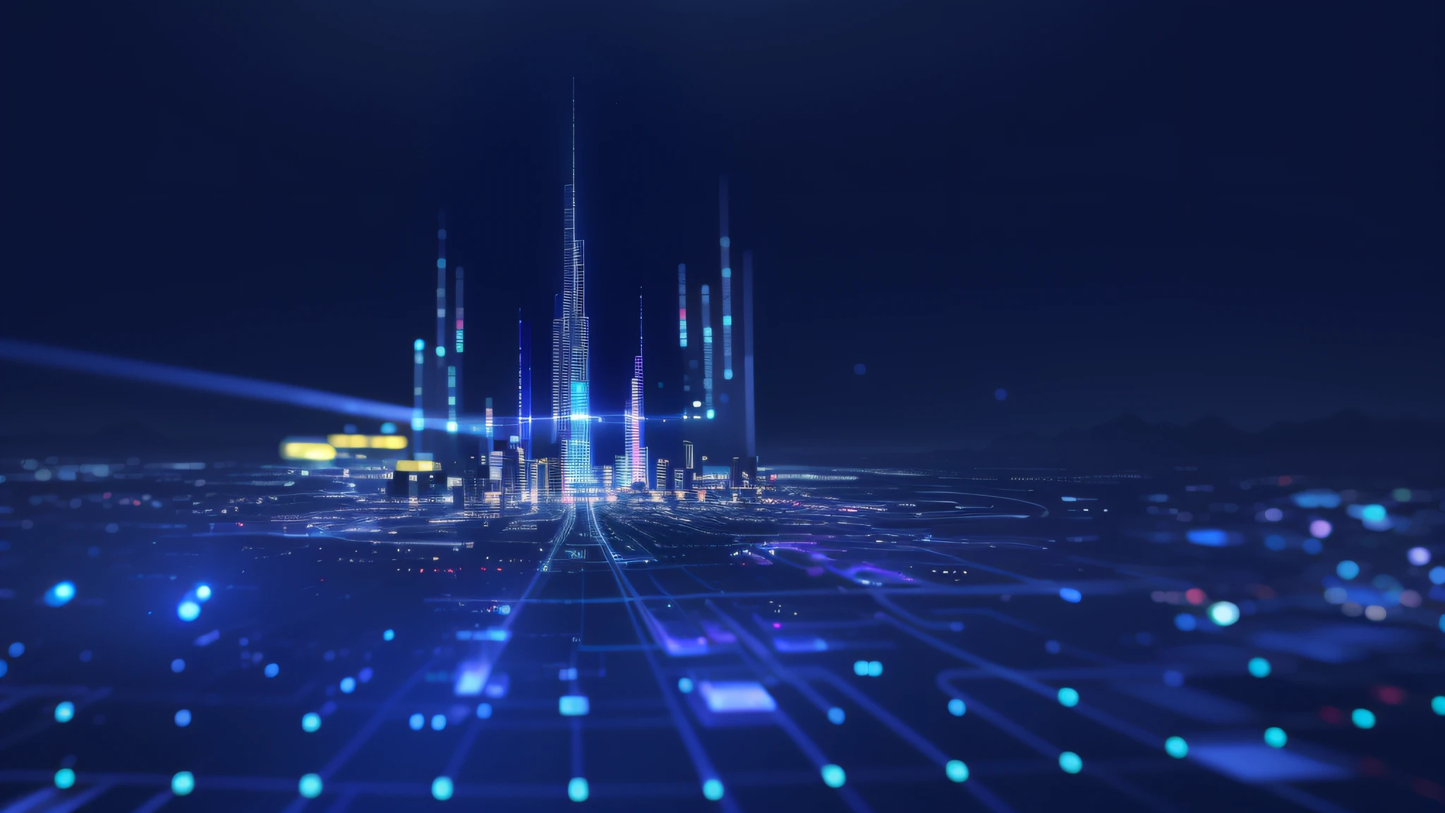 a close up of a city with a lot of lights on it, data holograms, abstract art representing data, digital art, digital art, explosion of data fragments, digital nodes, take control of your data, large cyberarrays data holograms, detailed photo of virtual world, by Sebastian Vrancx, by Kurt Roesch, quantum technology, by Julian Allen