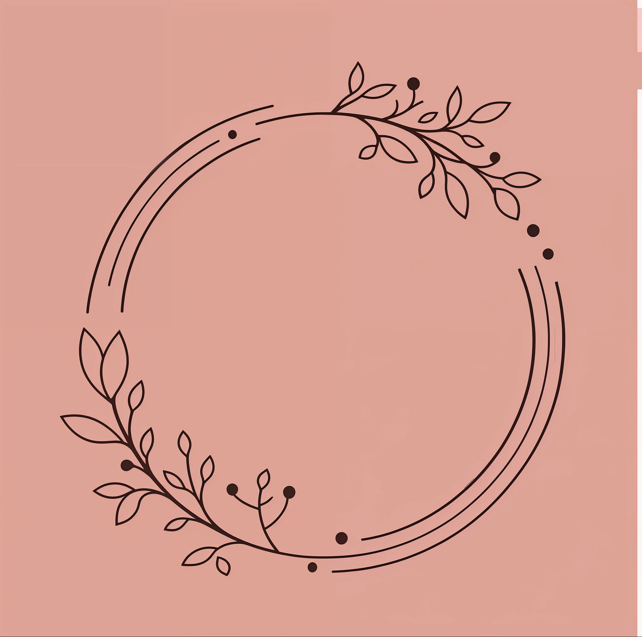 a pink square with a black outline of a wreath and leaves, hand drawn svg, circle design, minimalist logo without text, flower frame, minimalist logo vector art, without text, decorative frame, round design, minimalist svg, profile image, rounded logo, circular tattoo, ornamental halo, simple elegant design, minimal pink palette, round background --auto --s2