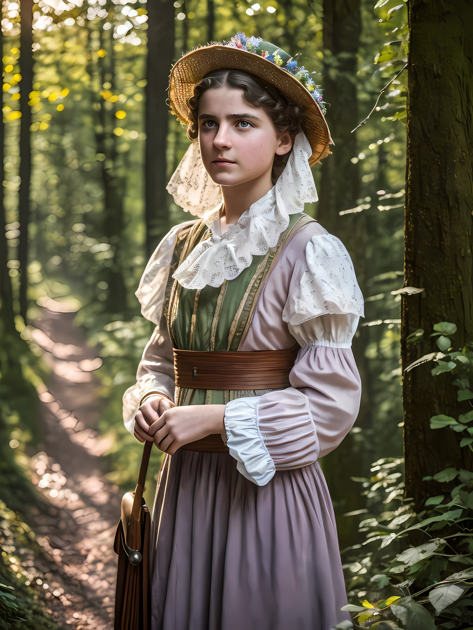 (8k, RAW photos, top quality), Getty Images, Beautiful Young Woman, 1910s European Lower Class Woman, Everyday Life, Beautiful Forest and Paradise, 90s Getty Photography, Classic Film Photography, (Best Quality), (Best Shadow), Intricate Details, Detailed and Calm Colors, Film Photography, Eastman Kodak Company, Getty Images, 8k Rendering, Ultra Detail, Photorealism, Surrealism, High Quality, Great, Super Detail, Crazy Detail, Ultra Detail, Photorealistic, Epic Composition, 32k, (HDR:1.5), National Geographic --v 6 --s2
