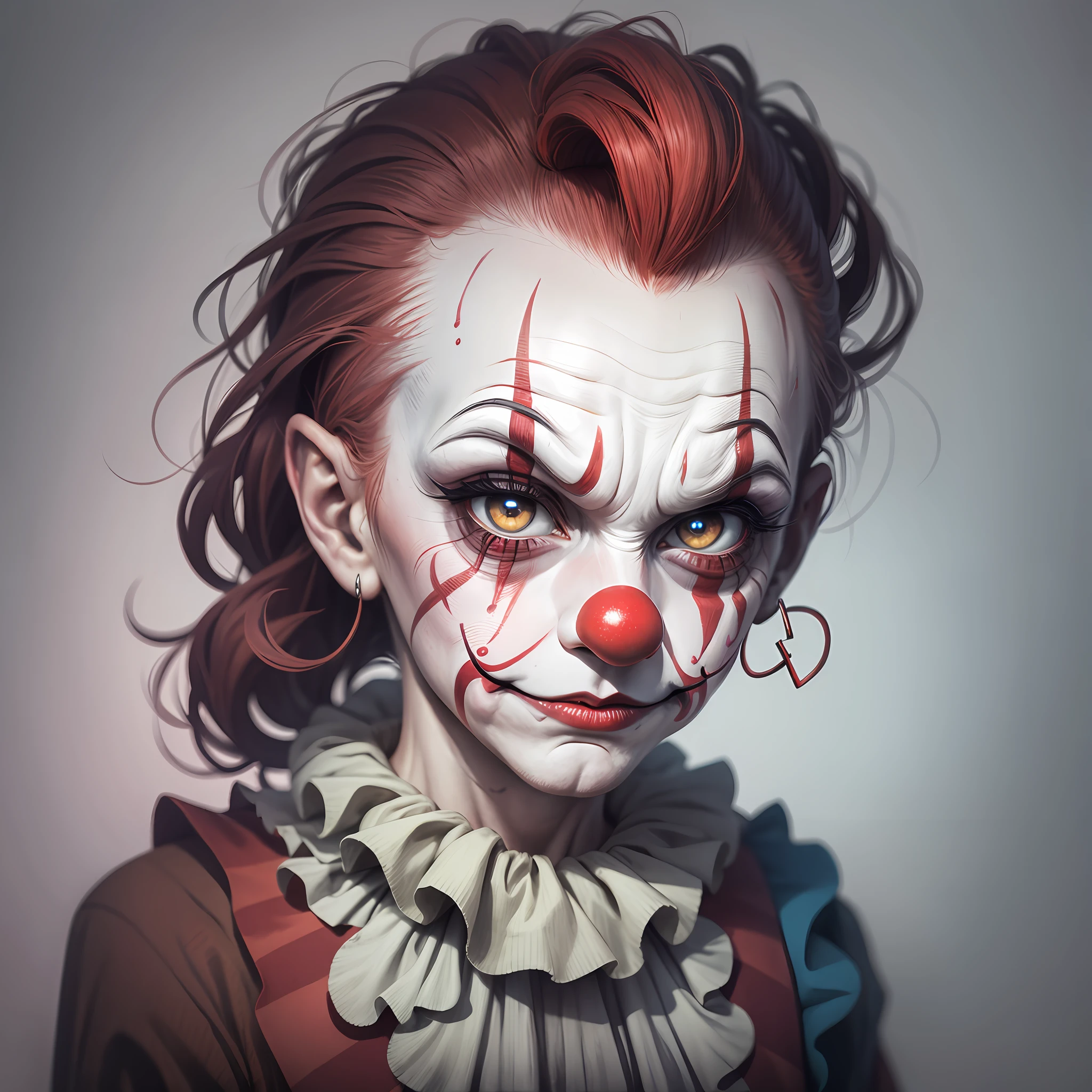 Murderous clown staring into a camera --auto --s2
