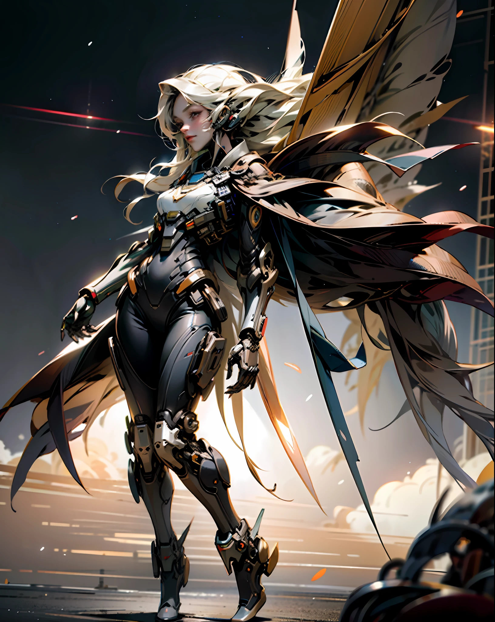 Masterpiece, Best Quality, High Quality, (Futurism: 1.1), (Cyberpunk Costumes), Cinematic Lighting, (Exquisite Future), Beautiful and Beautiful, Ultra Detailed, Great Composition, Floating, Depth of Field, (Very Detailed CG, Unity 8k Wallpaper), (Beautiful Detail Background), Beautiful Hair Detail, Dramatic Lighting, GOGETTA, Mecha, Best Quality, Ultra High Resolution, Photorealistic Photoreal, Full Body View