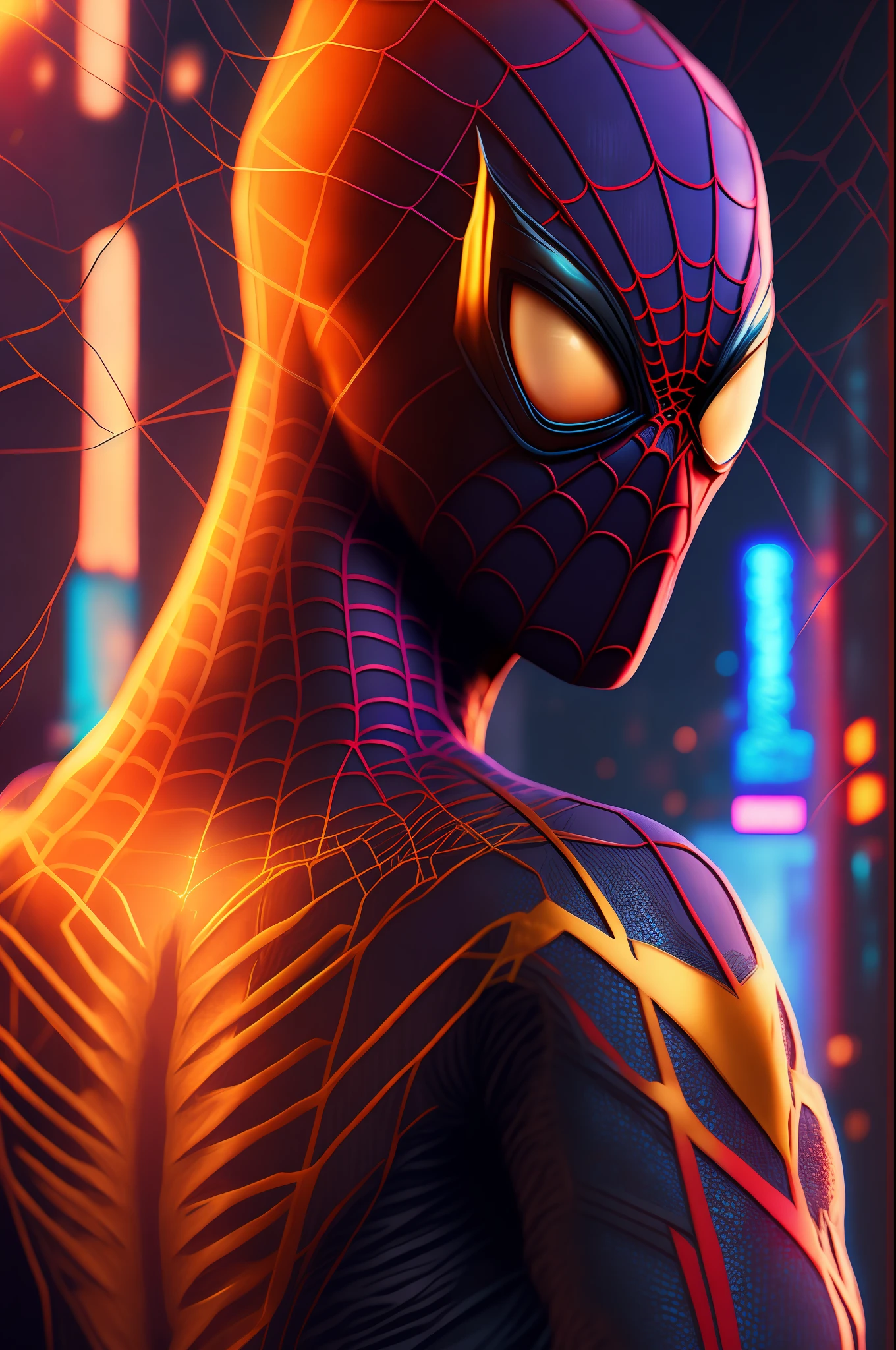 Spider-Man, Cyberpunk, Golden 8k.