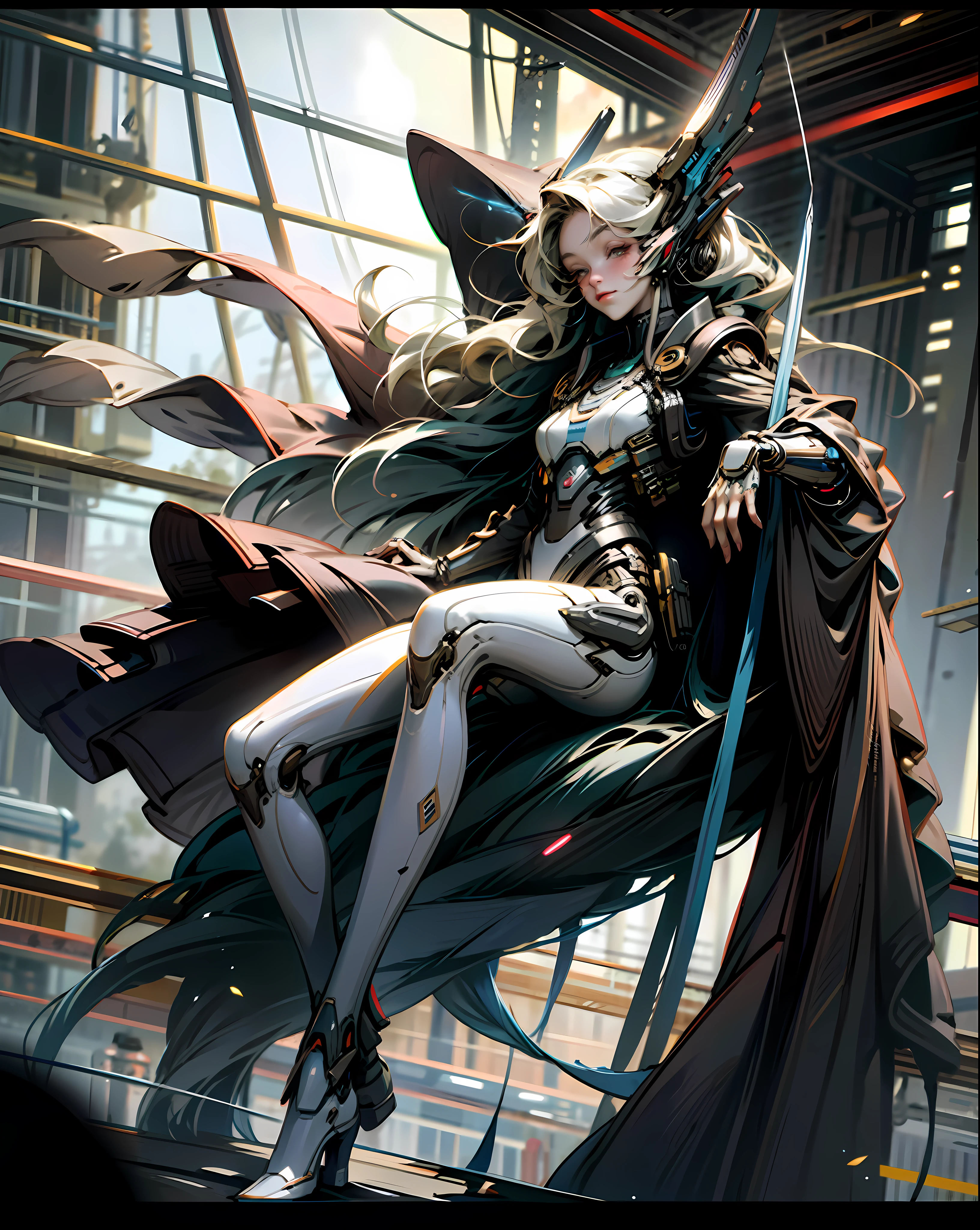 Masterpiece, Best Quality, High Quality, (Futurism: 1.1), (Cyberpunk Costumes), Cinematic Lighting, (Exquisite Future), Beautiful and Beautiful, Ultra Detailed, Great Composition, Floating, Depth of Field, (Very Detailed CG, Unity 8k Wallpaper), (Beautiful Detail Background), Beautiful Hair Detail, Dramatic Lighting, GOGETTA, Mecha, Best Quality, Ultra High Resolution, Photorealistic Photoreal, Full Body View