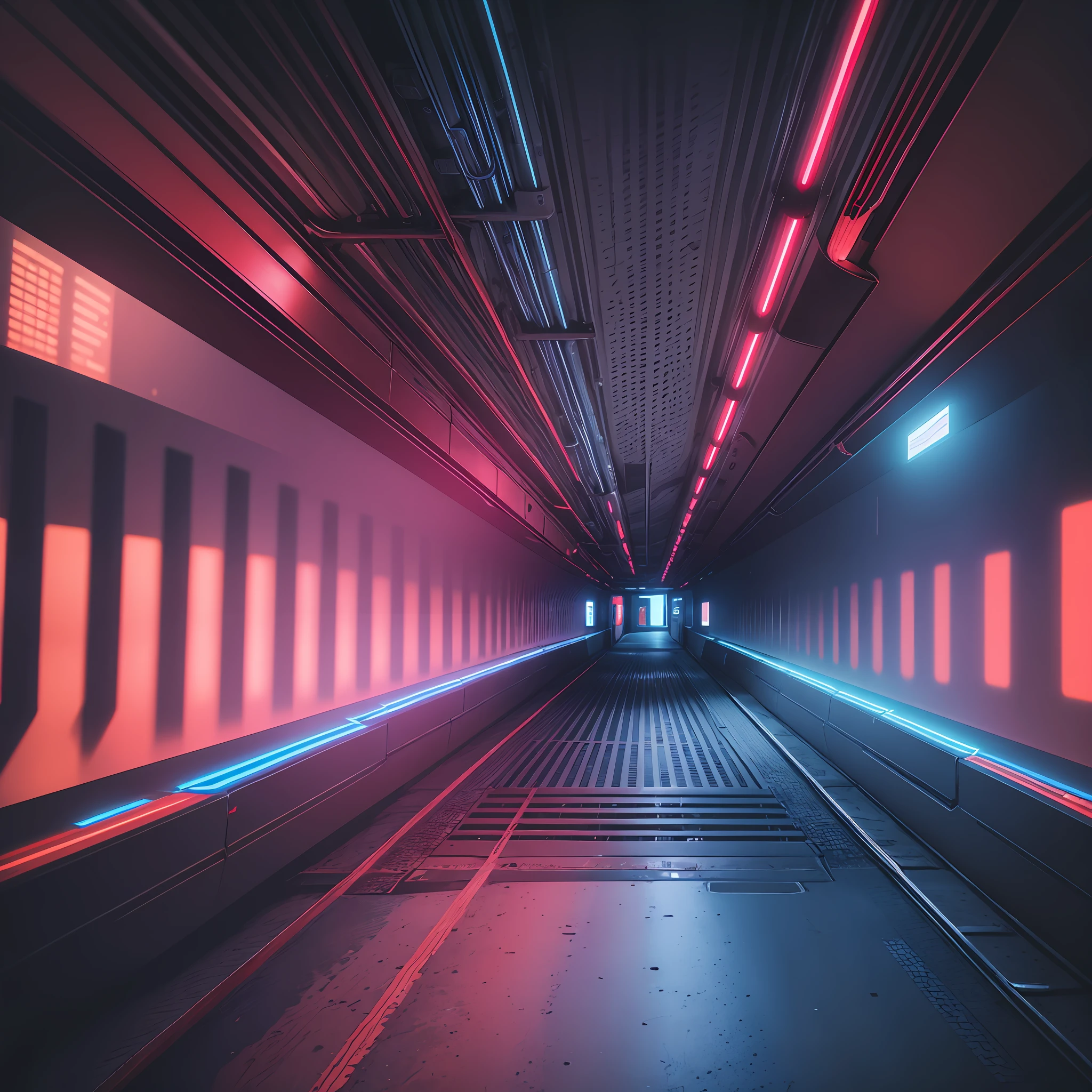 Technology Background, Red and Blue tones, Tunnel, Central Perspective, Cyberpunk, Beauty of the Universe in Poetry, AI, Artificial Intelligence --auto --s2