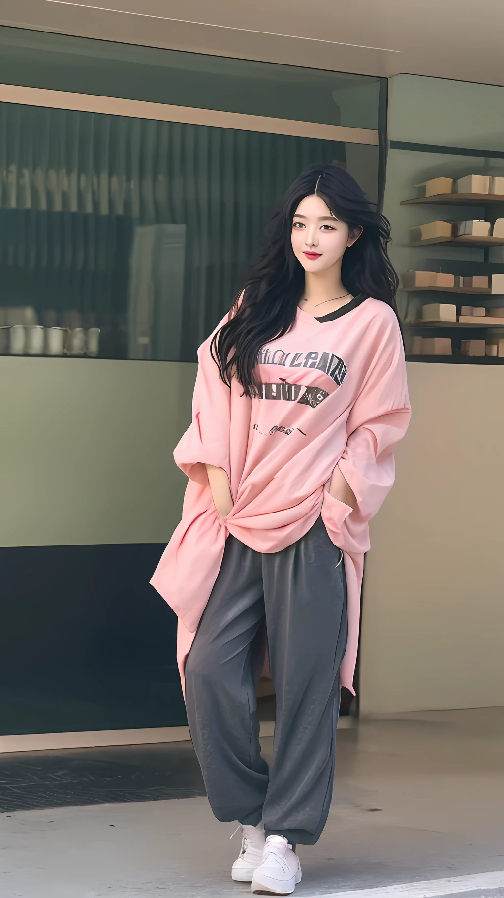 Single, black hair, best picture quality, full body shot, lifeguard, blush, long hair, wavy head, bustling street, all kinds of fashion clothing