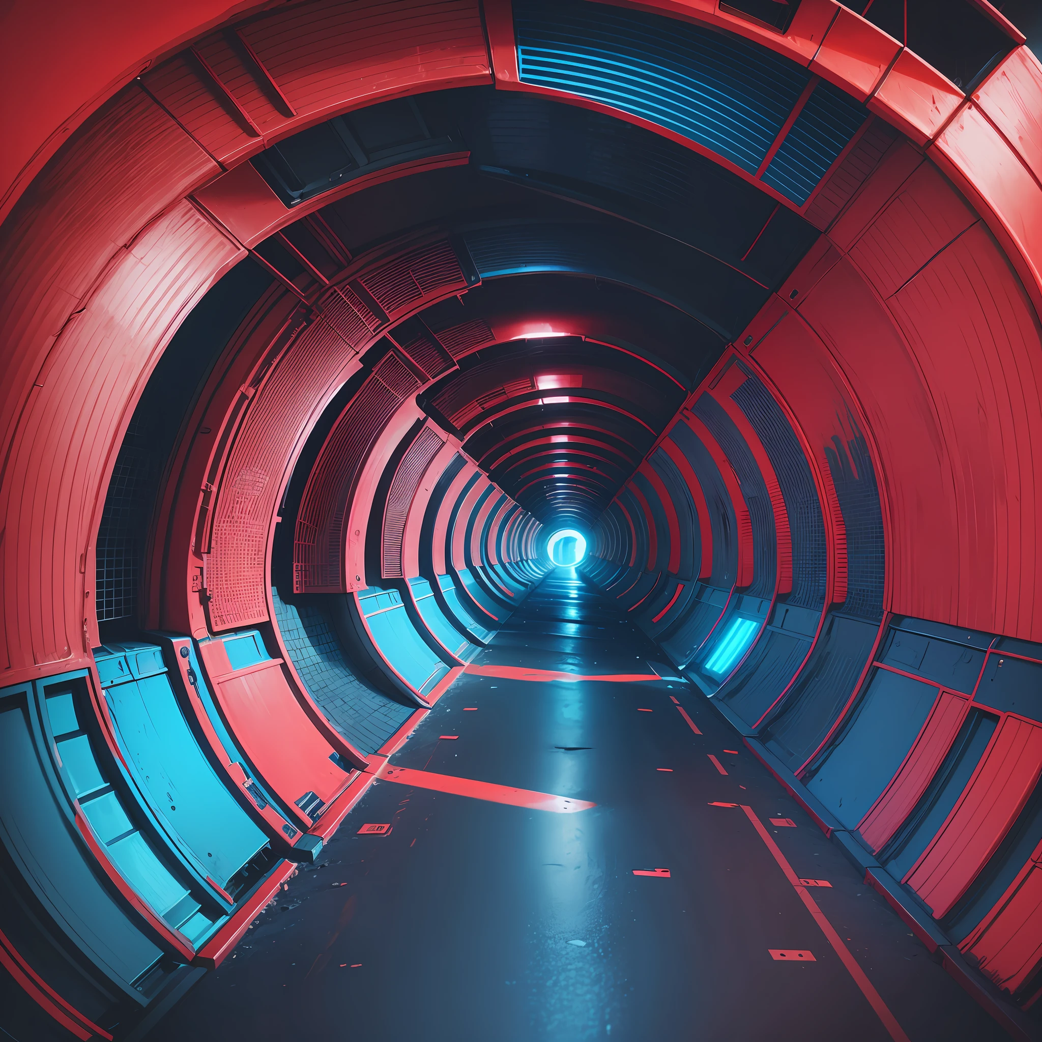 Technology Background, Red and Blue tones, Tunnel, Central Perspective, Cyberpunk, Beauty of the Universe in Poetry, AI, Artificial Intelligence --auto --s2