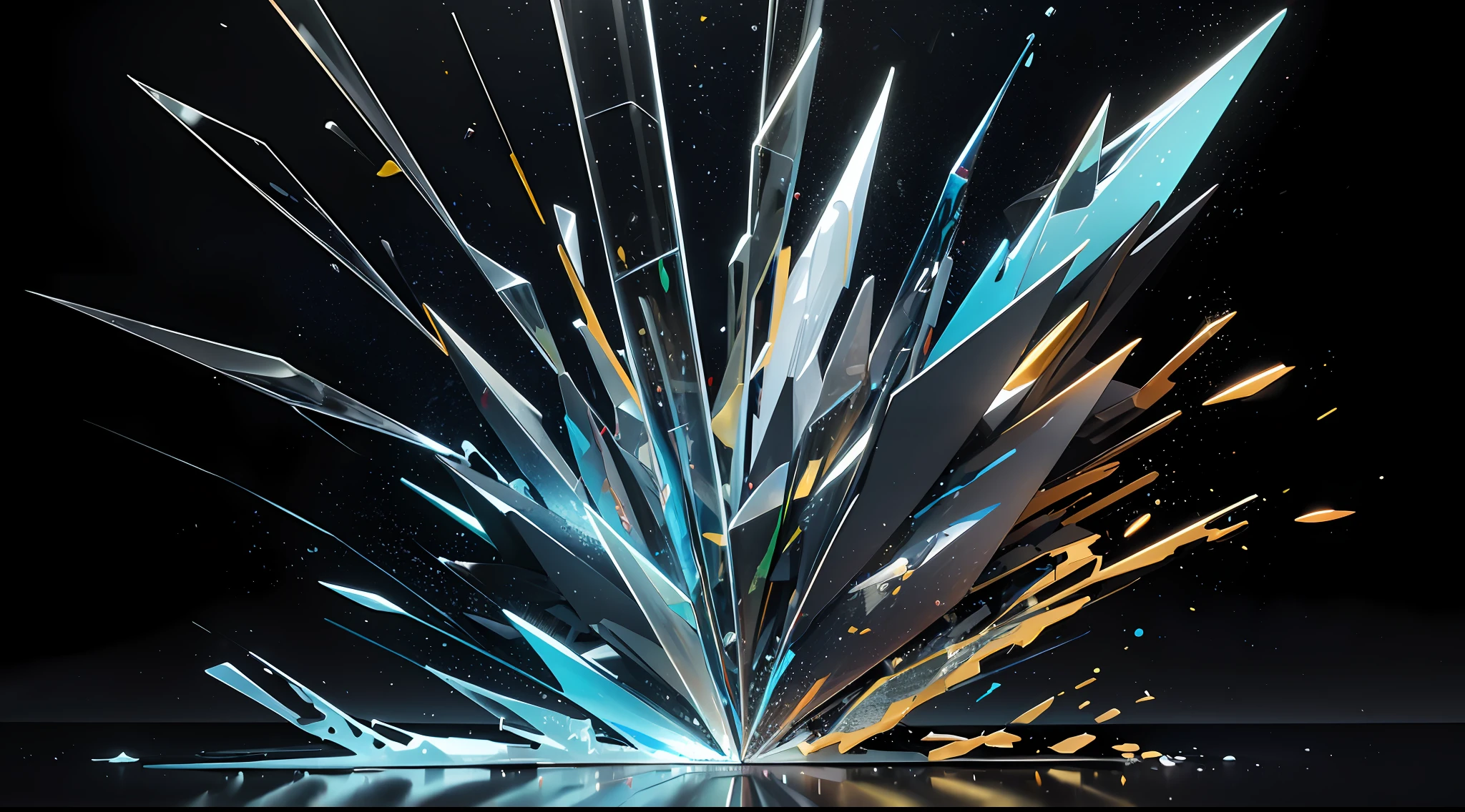 (translucent glass material), colored paint explodes in all directions, has a 3D effect, splashes of paint, center composition, pure black background