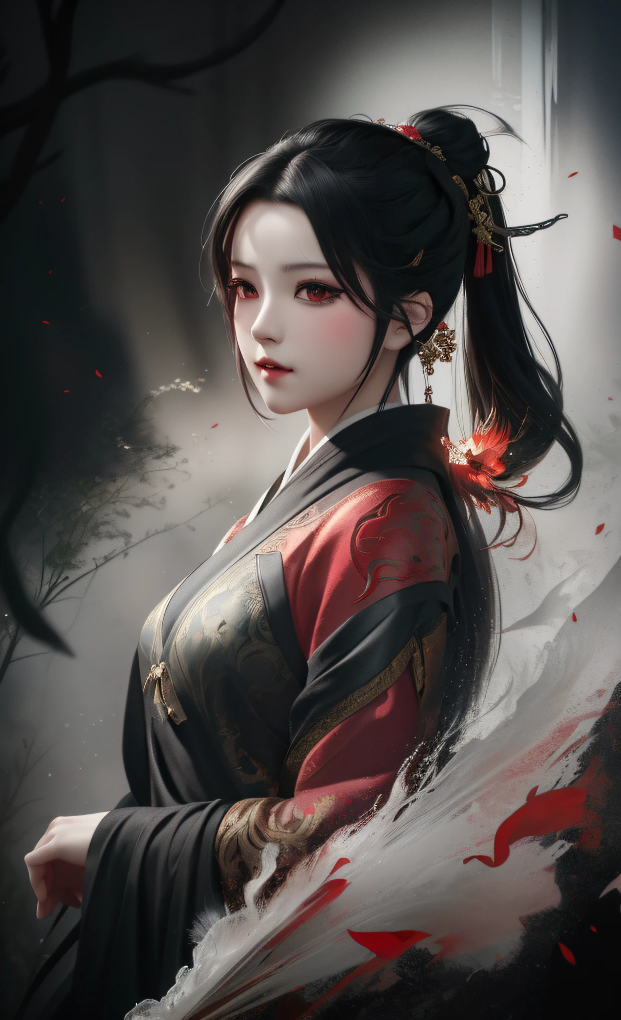 arafed image of a woman in a black and red outfit, artwork in the style of guweiz, beautiful character painting, beautiful digital artwork, guweiz, guweiz on artstation pixiv, g liulian art style, guweiz masterpiece, 4k highly detailed digital art, 4k detailed digital art